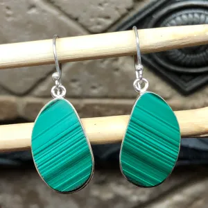 Natural Malachite 925 Solid Sterling Silver Earrings 35mm