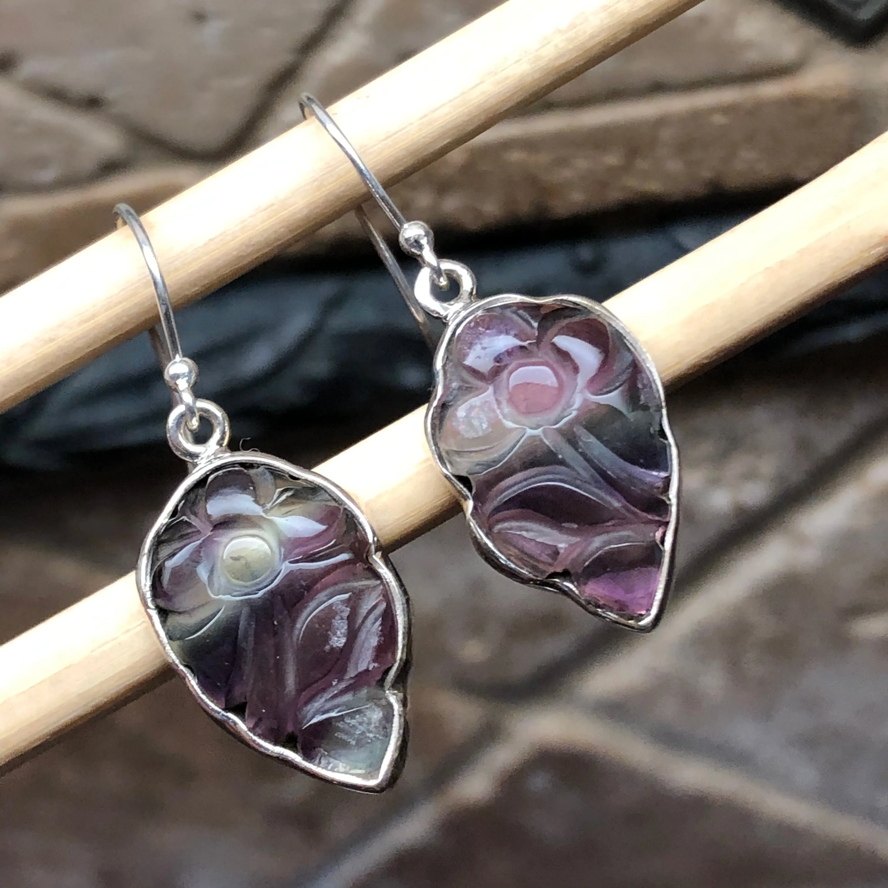Natural Multi Fluorite 925 Solid Sterling Silver Earrings 35mm