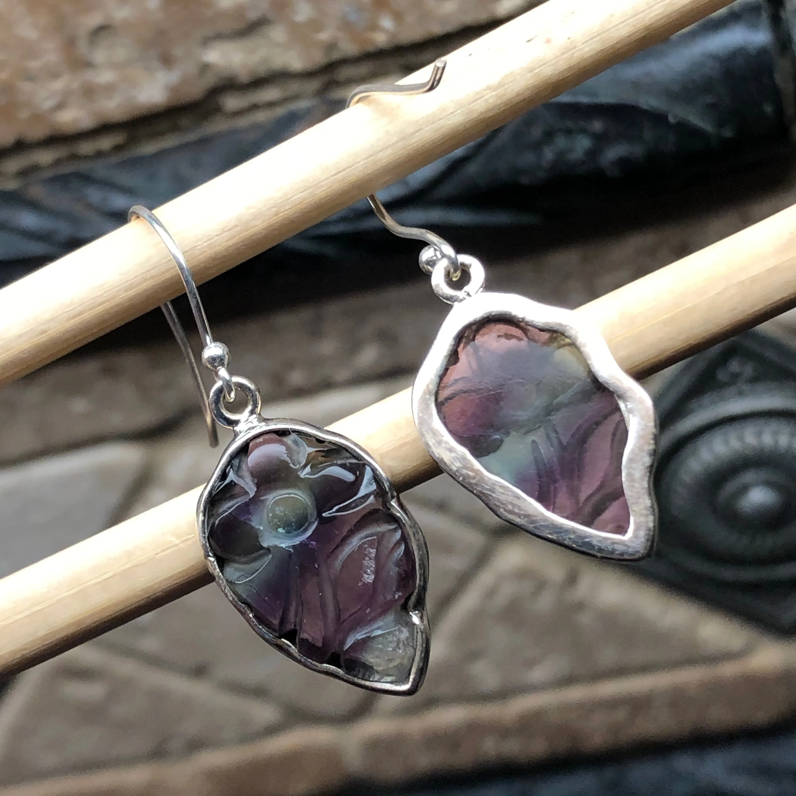 Natural Multi Fluorite 925 Solid Sterling Silver Earrings 35mm