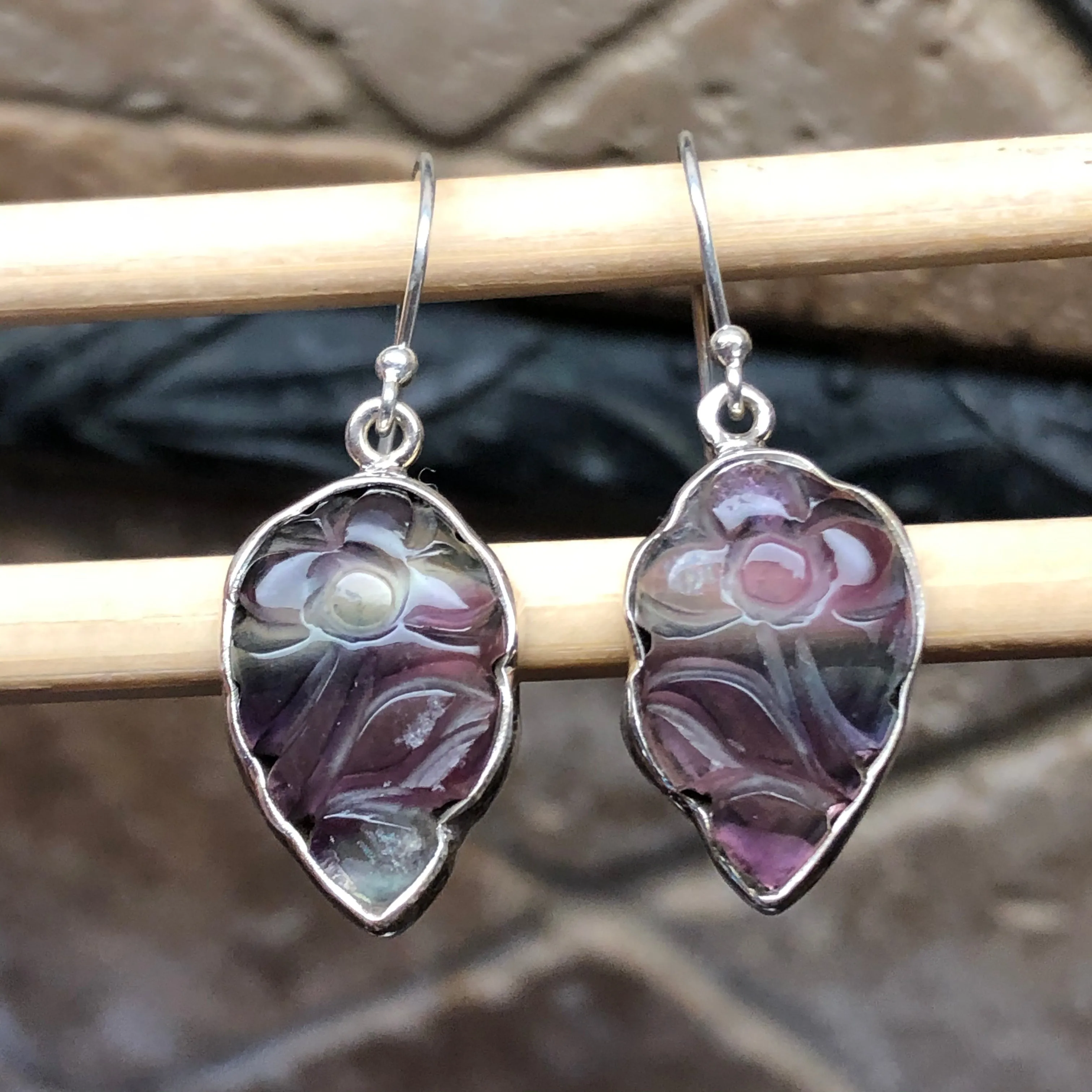 Natural Multi Fluorite 925 Solid Sterling Silver Earrings 35mm