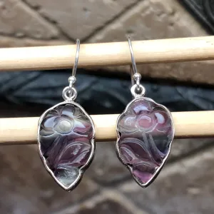 Natural Multi Fluorite 925 Solid Sterling Silver Earrings 35mm