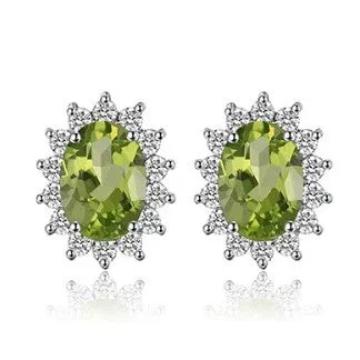 Natural Peridot and Diamond Stud Earrings
