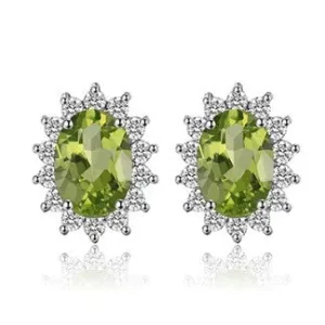 Natural Peridot and Diamond Stud Earrings