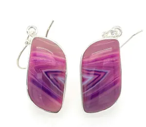 Natural Pink Lace Agate 925 Solid Sterling Silver Earrings 40mm