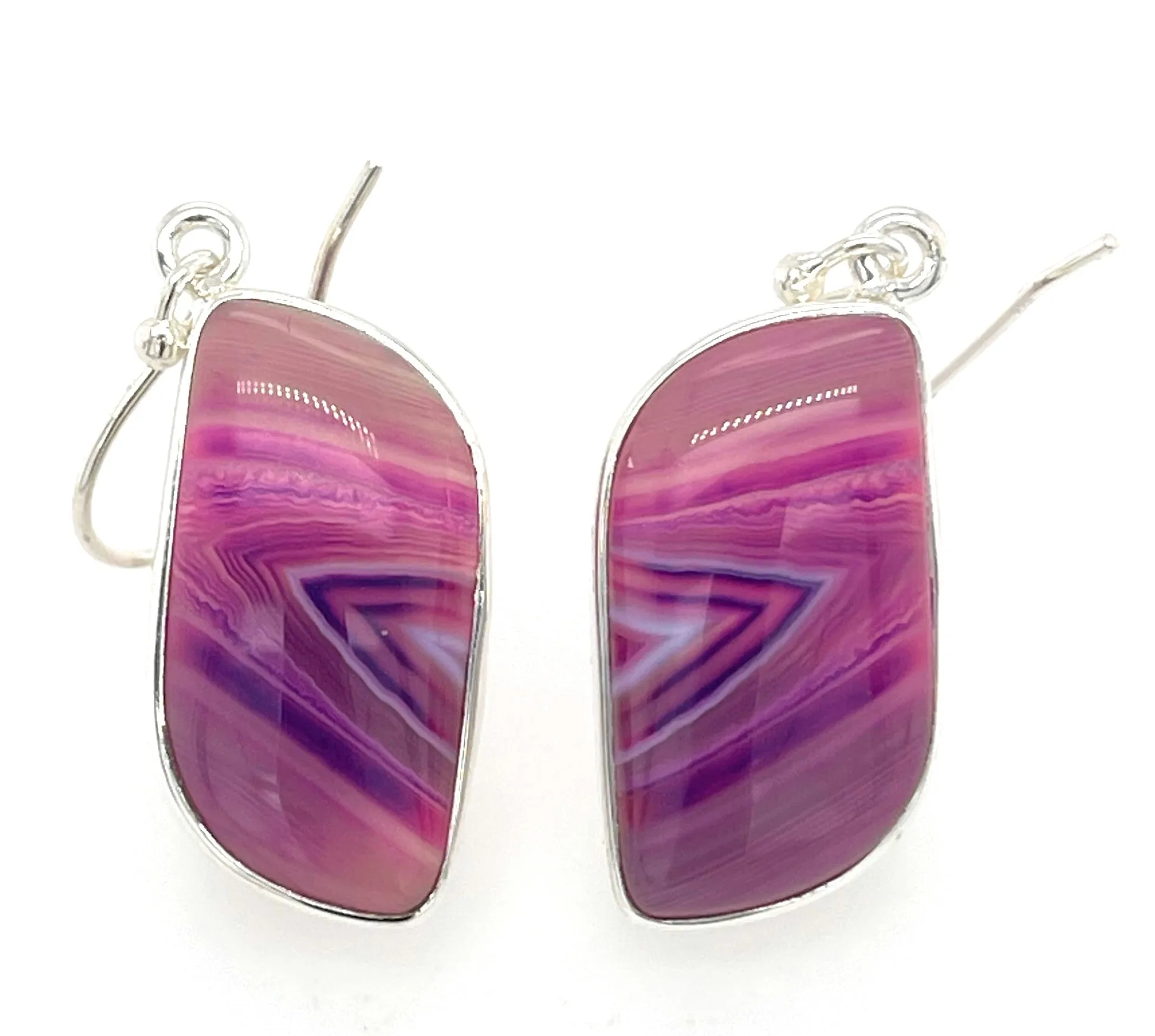 Natural Pink Lace Agate 925 Solid Sterling Silver Earrings 40mm