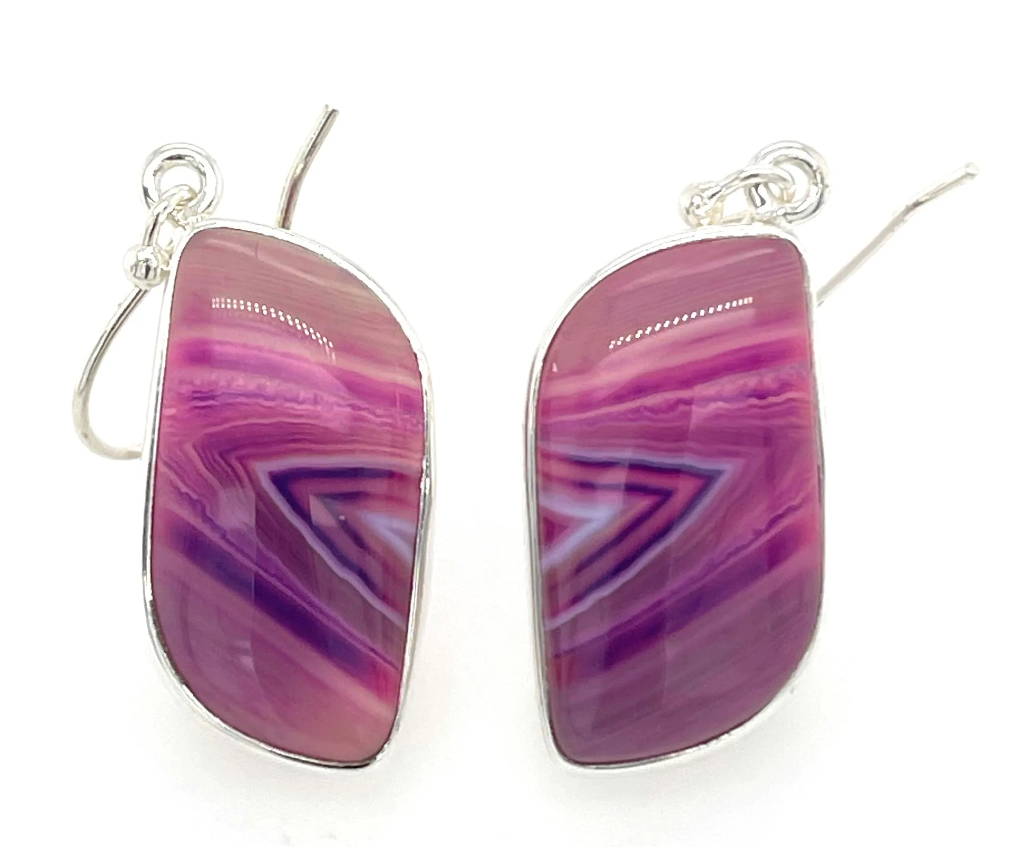 Natural Pink Lace Agate 925 Solid Sterling Silver Earrings 40mm