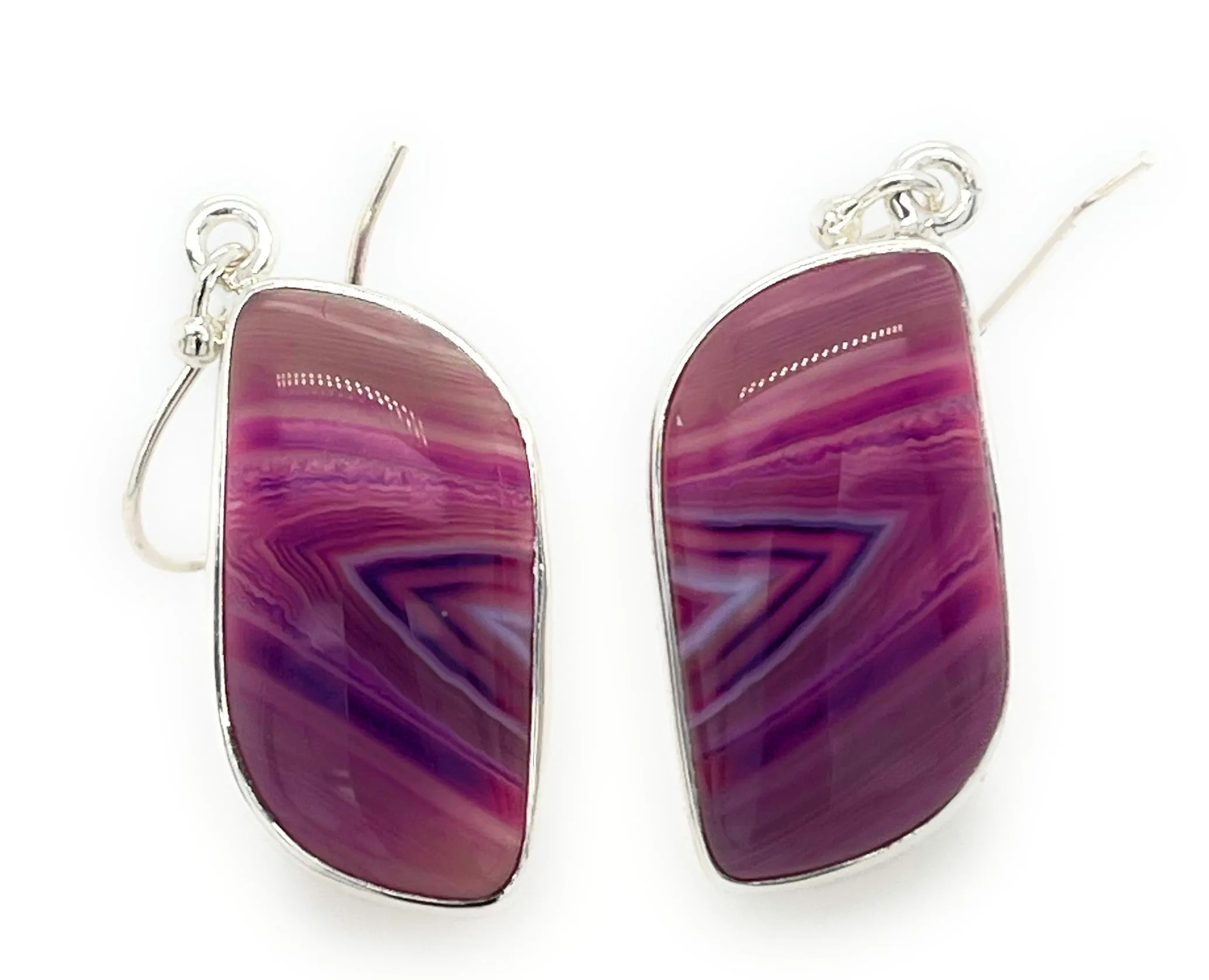 Natural Pink Lace Agate 925 Solid Sterling Silver Earrings 40mm