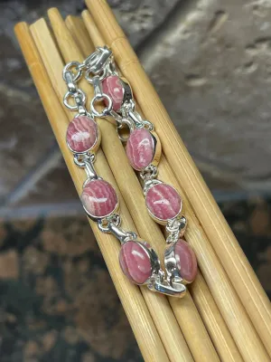 Natural Pink Rhodocrosite 925 Solid Sterling Silver Bracelets 7"
