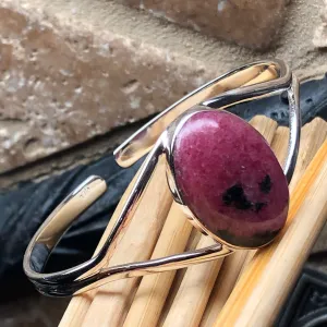 Natural Pink Rhodonite 925 Sterling Silver Cuff Bracelets