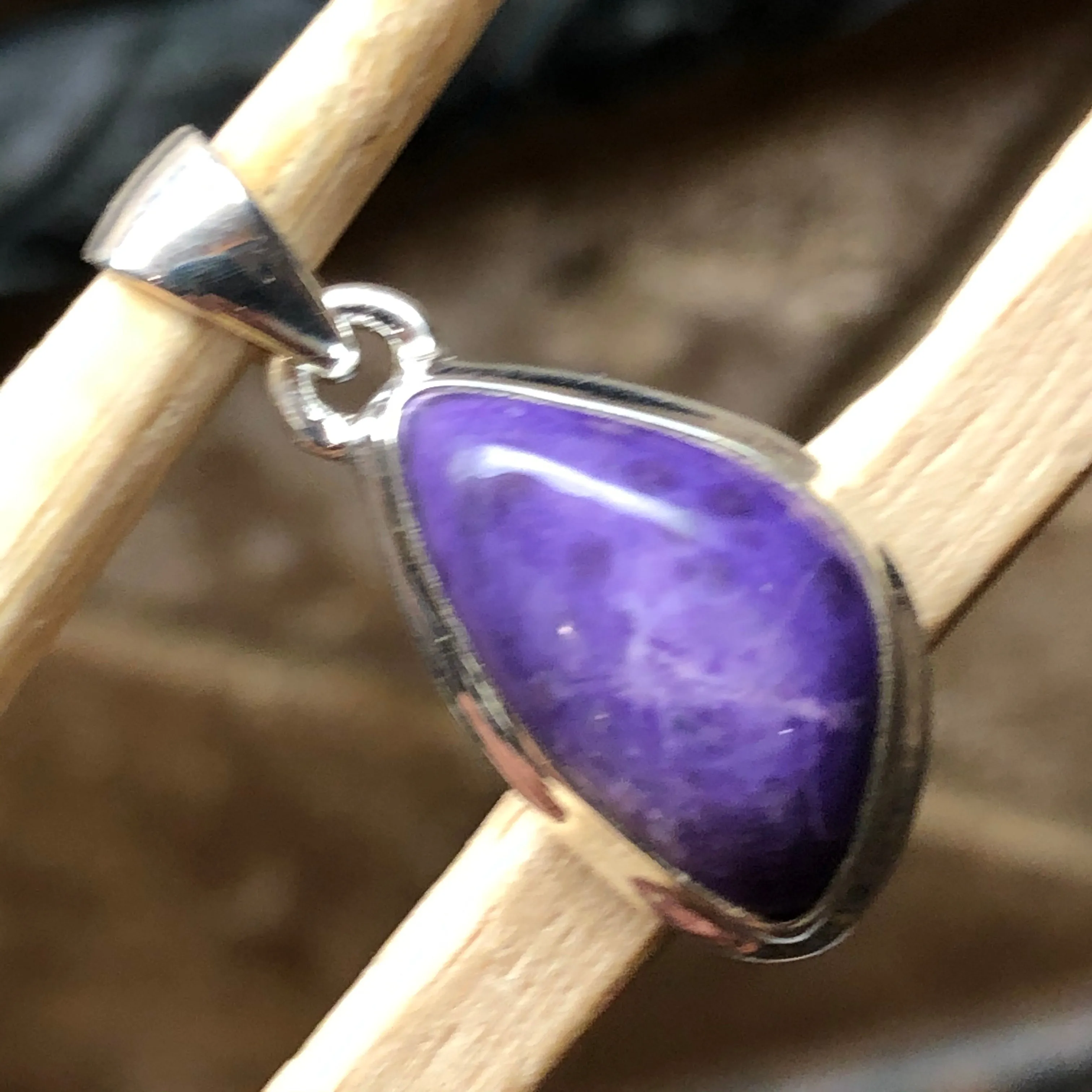 Natural Purple Sugilite 925 Solid Sterling Silver Pendant 30mm