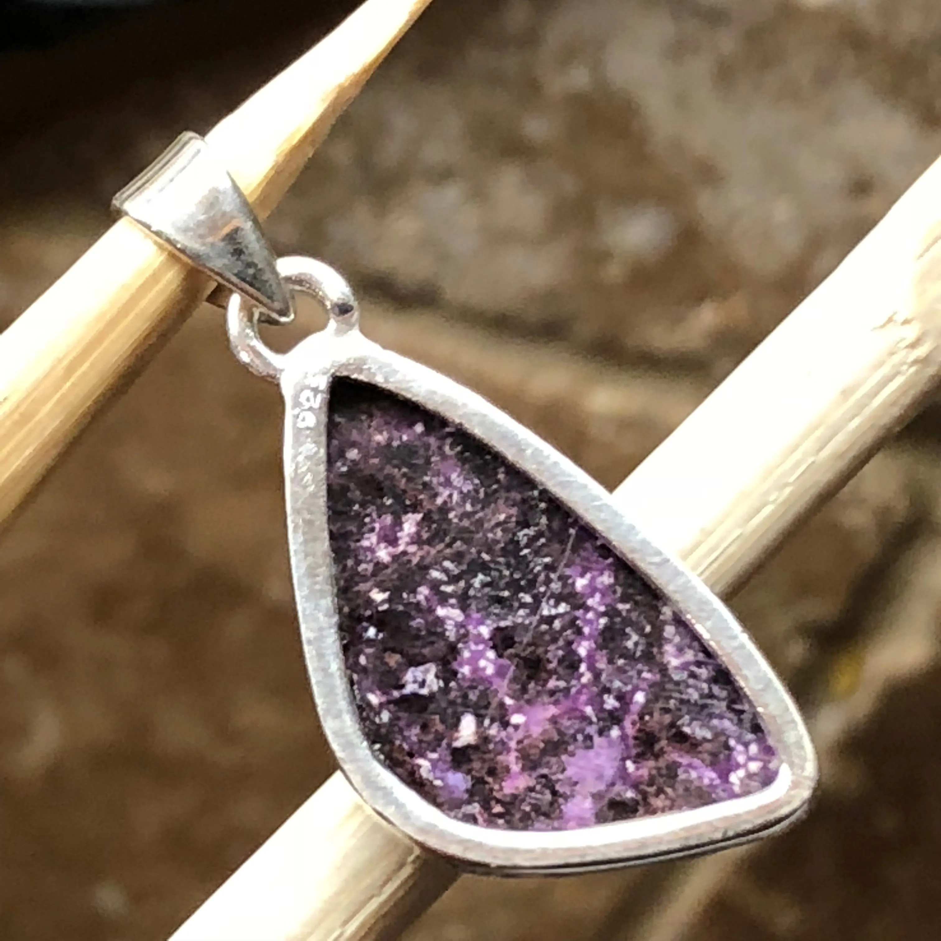 Natural Purple Sugilite 925 Solid Sterling Silver Pendant 30mm