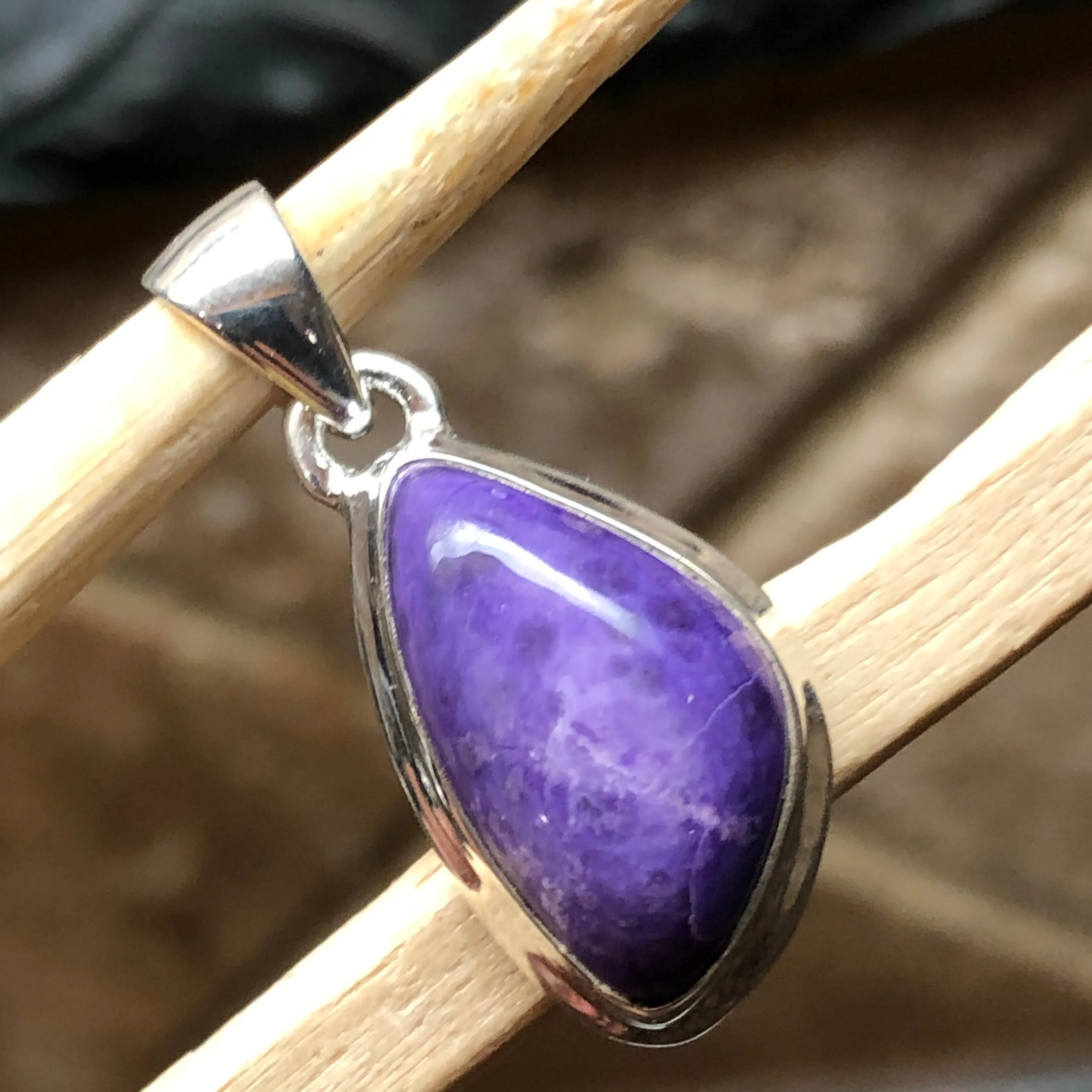 Natural Purple Sugilite 925 Solid Sterling Silver Pendant 30mm