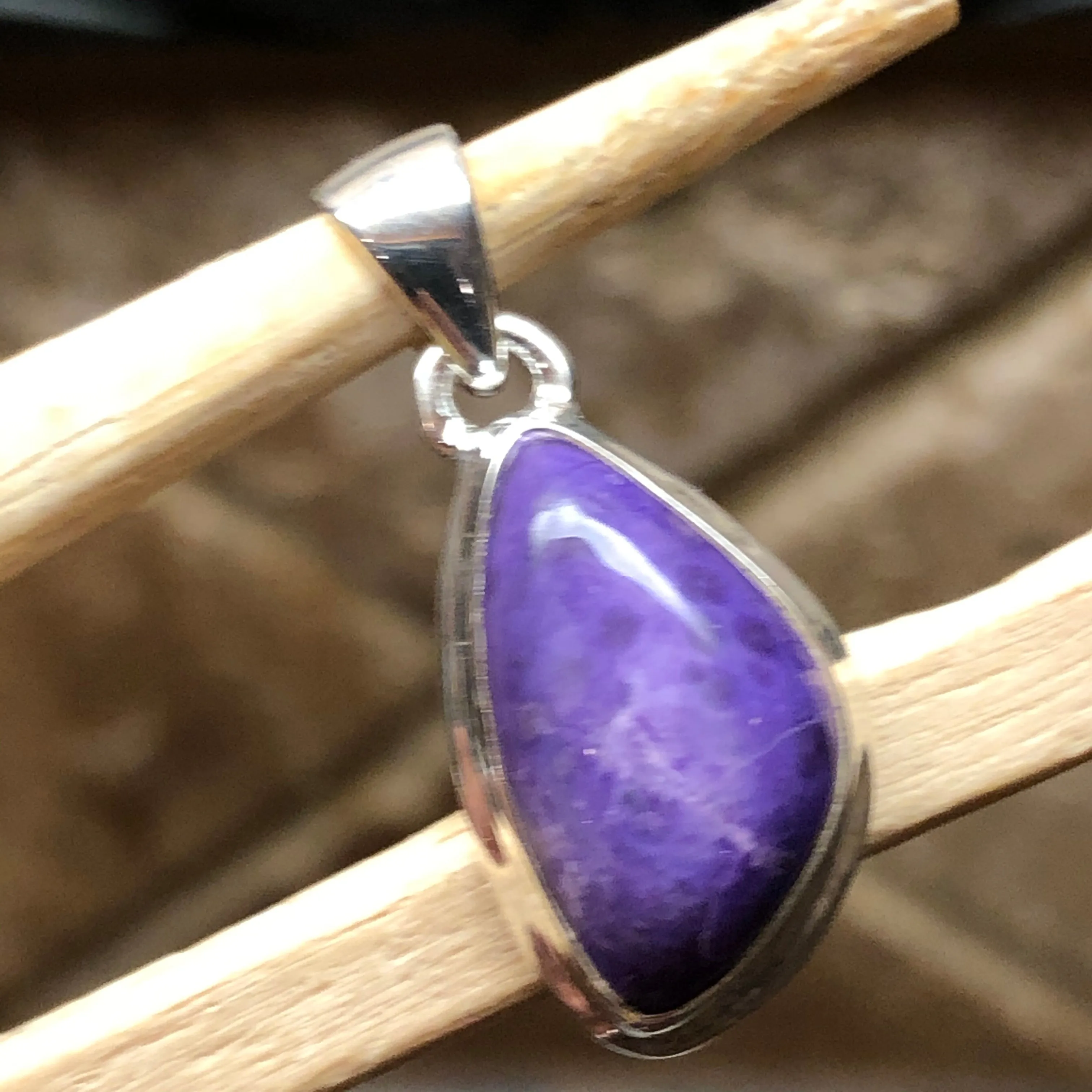 Natural Purple Sugilite 925 Solid Sterling Silver Pendant 30mm