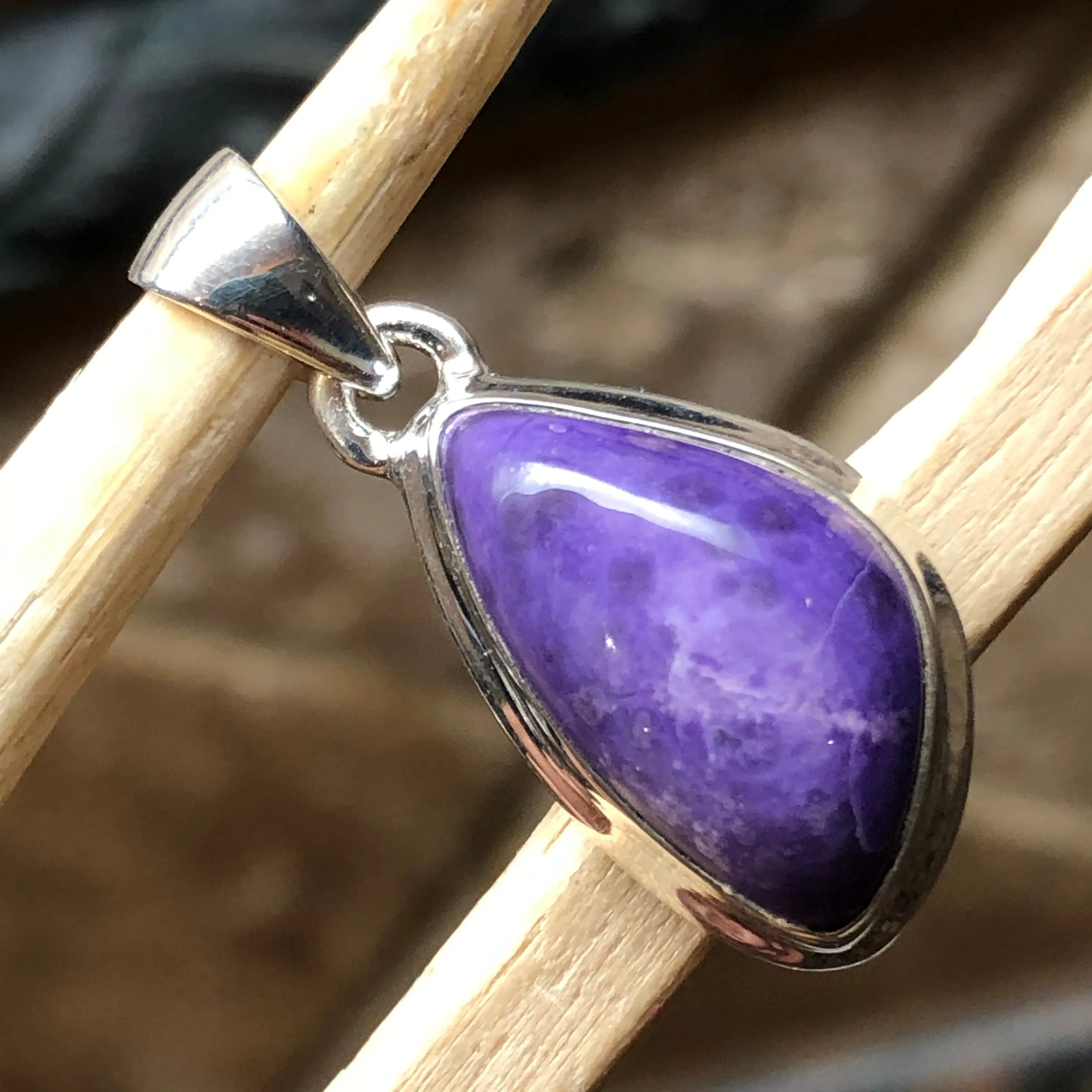 Natural Purple Sugilite 925 Solid Sterling Silver Pendant 30mm