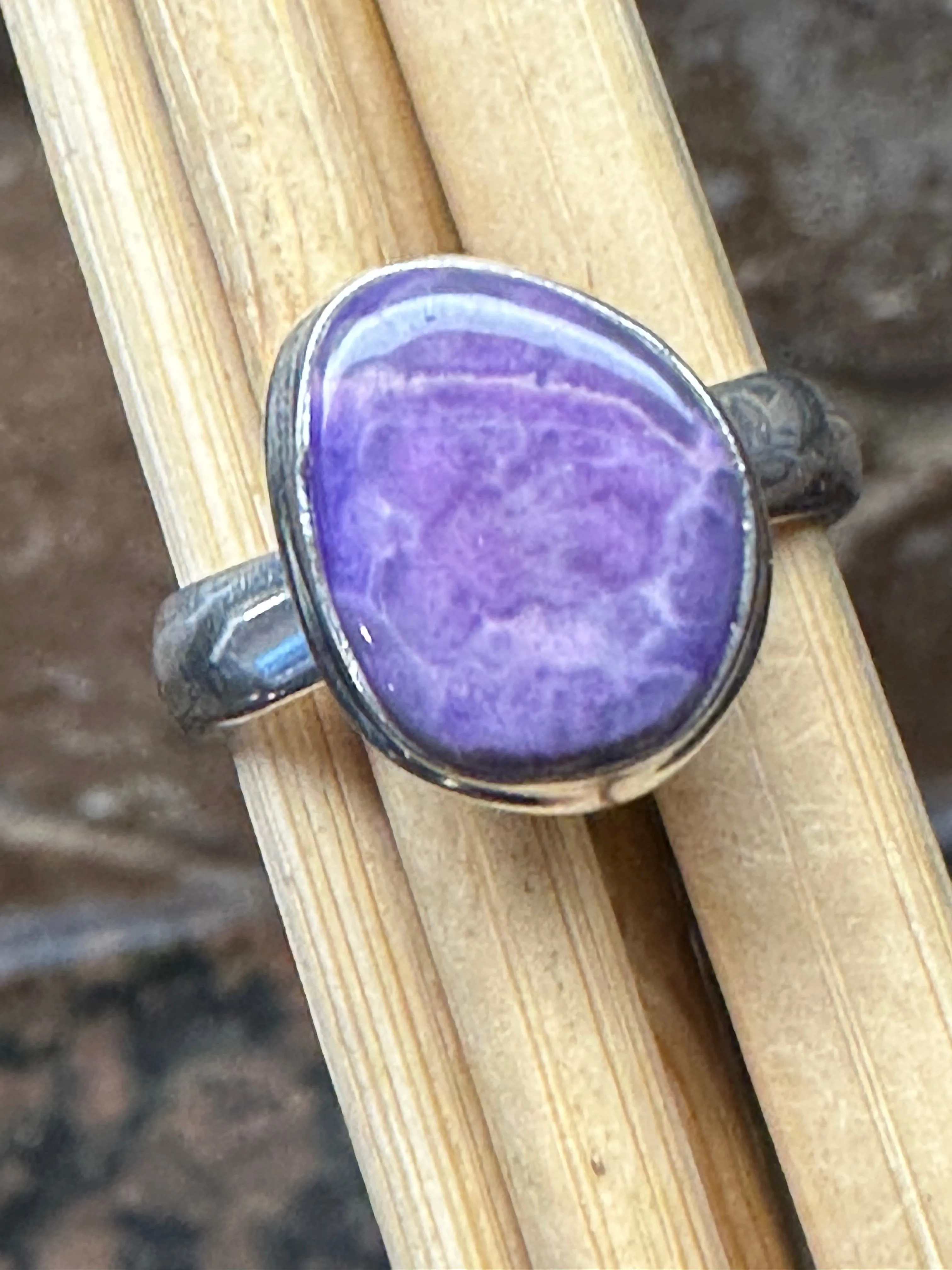 Natural Purple Sugilite 925 Solid Sterling Silver Ring Size 6.5