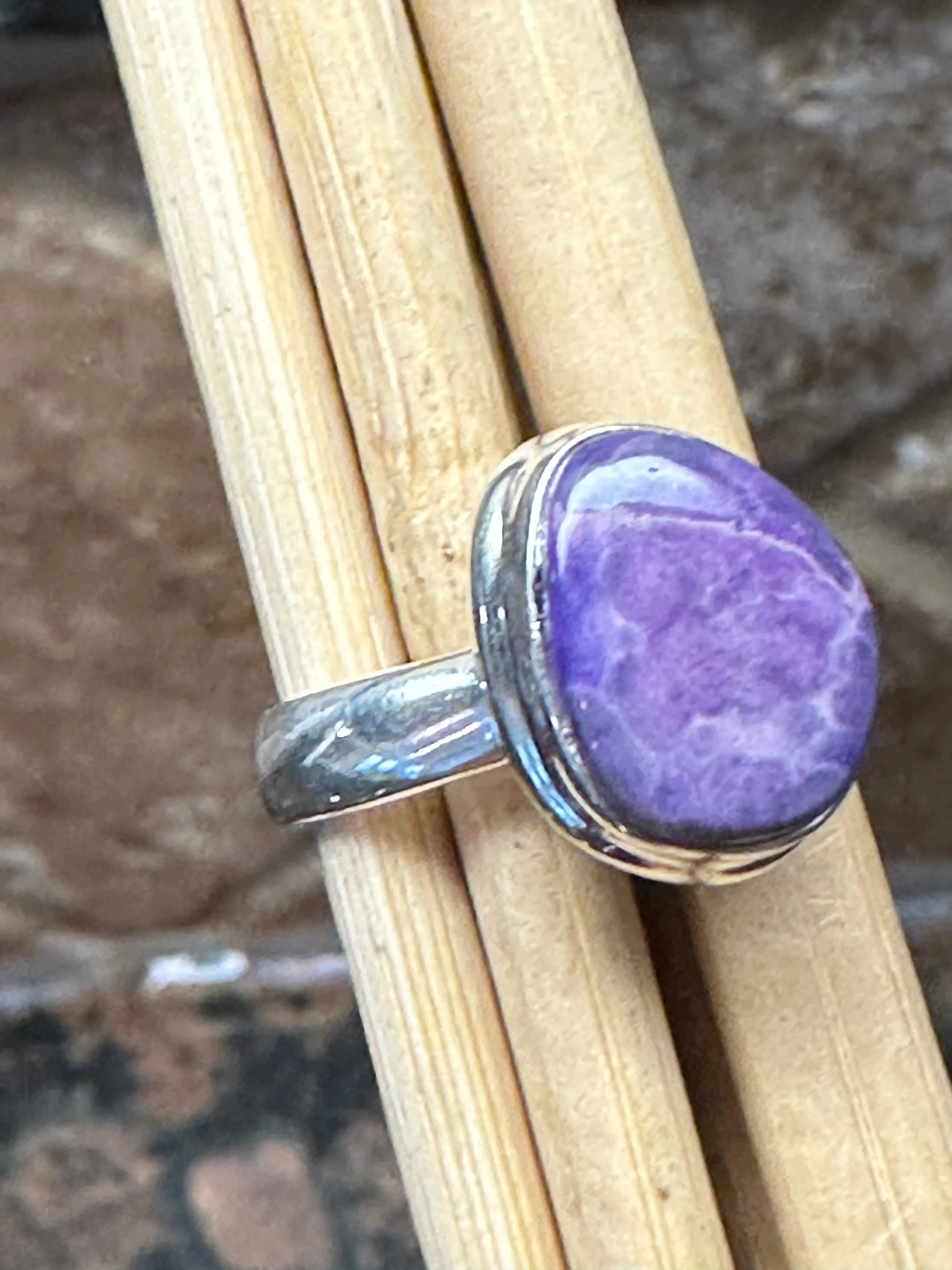 Natural Purple Sugilite 925 Solid Sterling Silver Ring Size 6.5