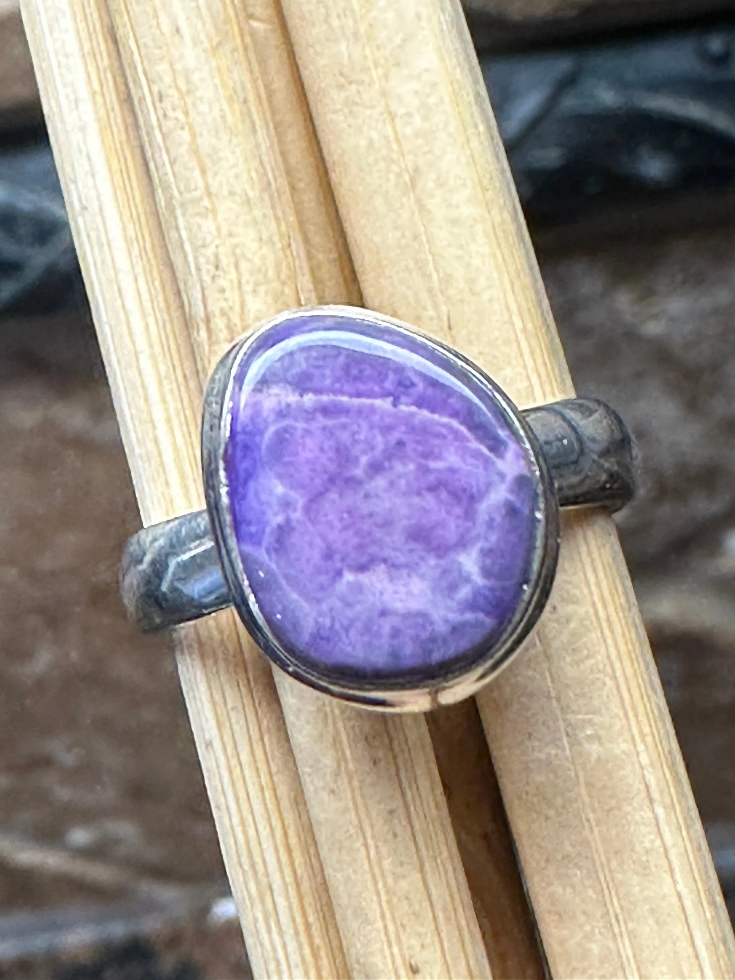 Natural Purple Sugilite 925 Solid Sterling Silver Ring Size 6.5