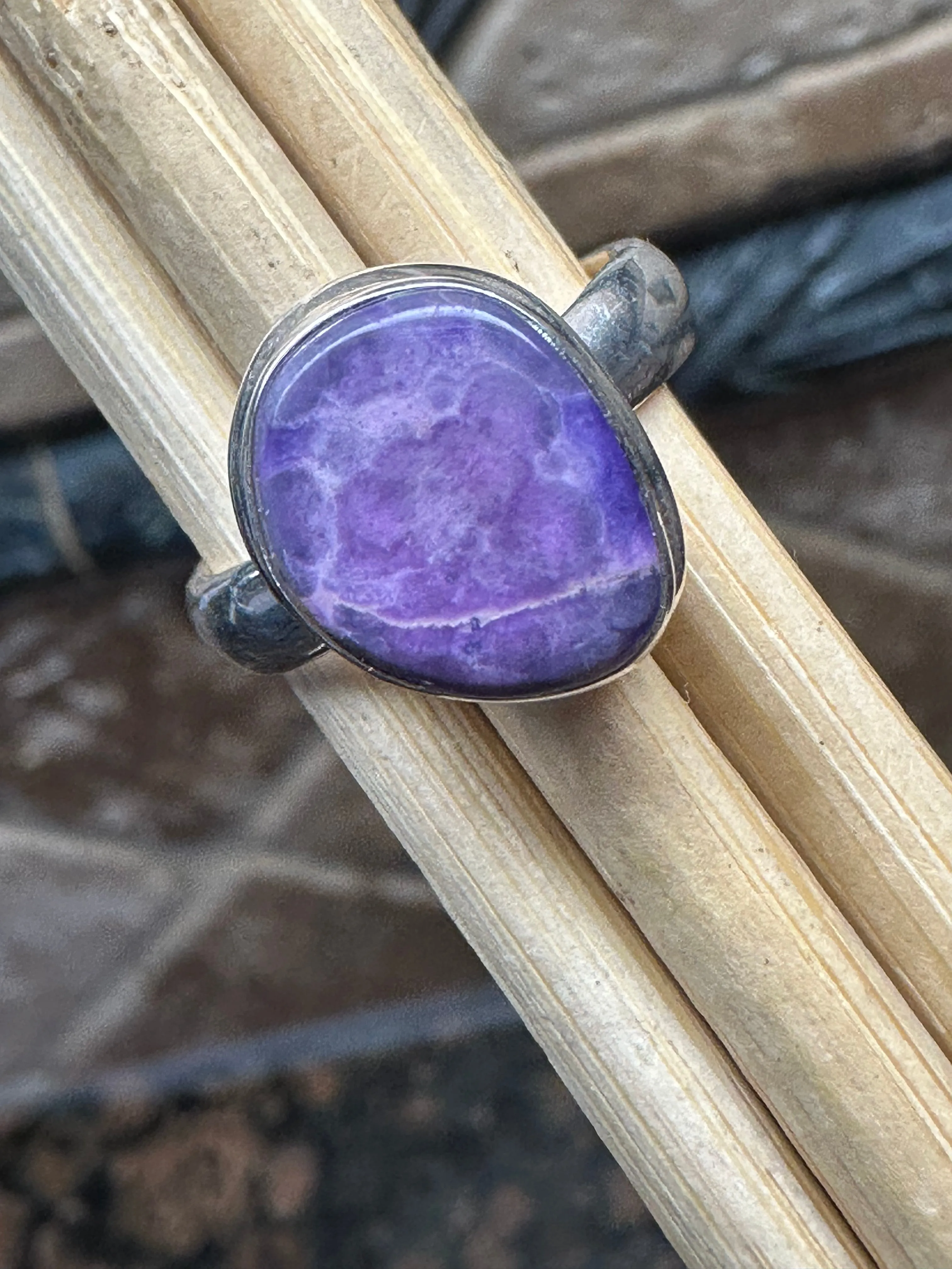 Natural Purple Sugilite 925 Solid Sterling Silver Ring Size 6.5