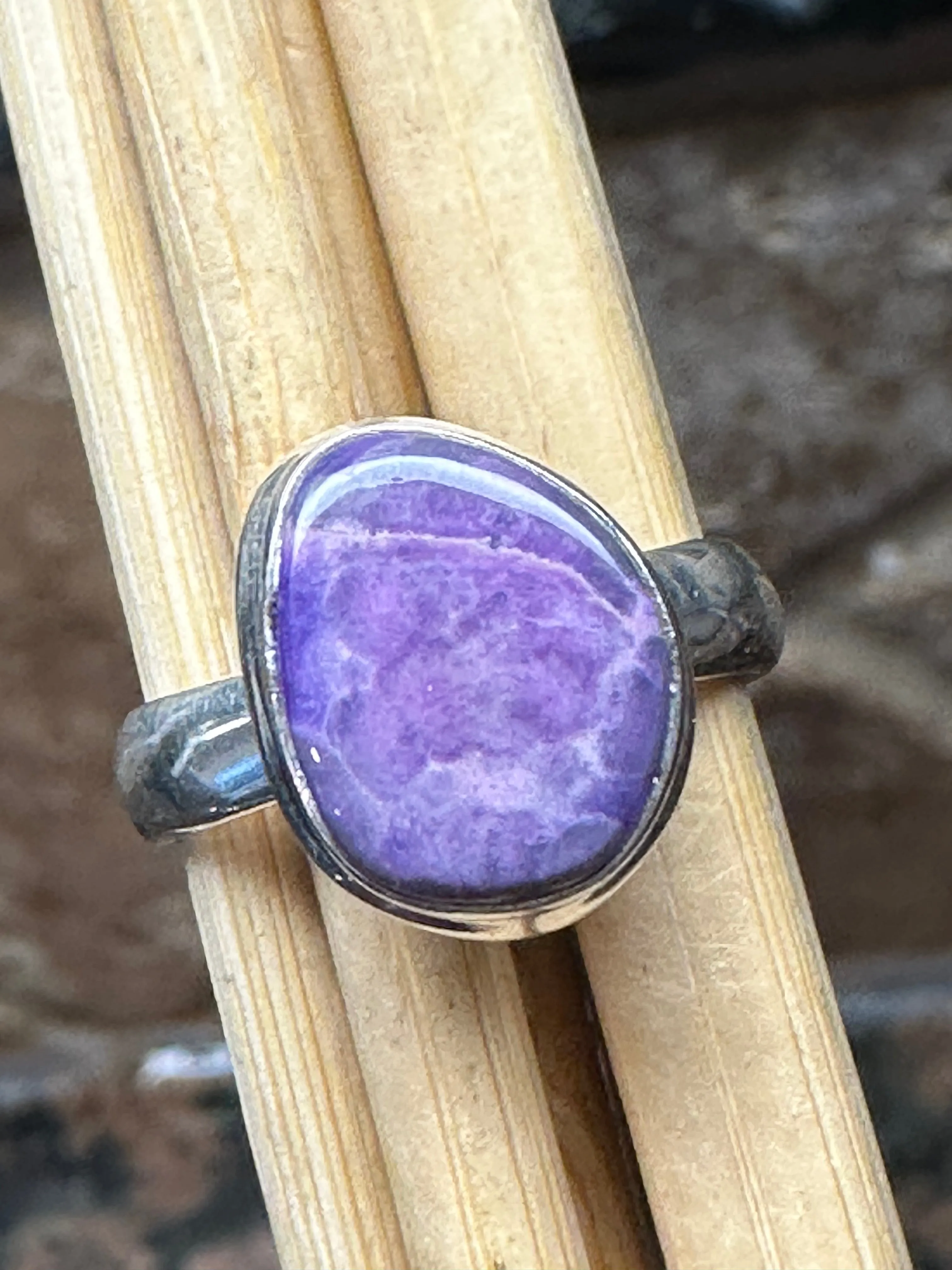 Natural Purple Sugilite 925 Solid Sterling Silver Ring Size 6.5