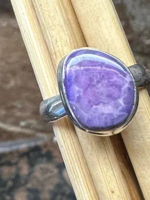 Natural Purple Sugilite 925 Solid Sterling Silver Ring Size 6.5