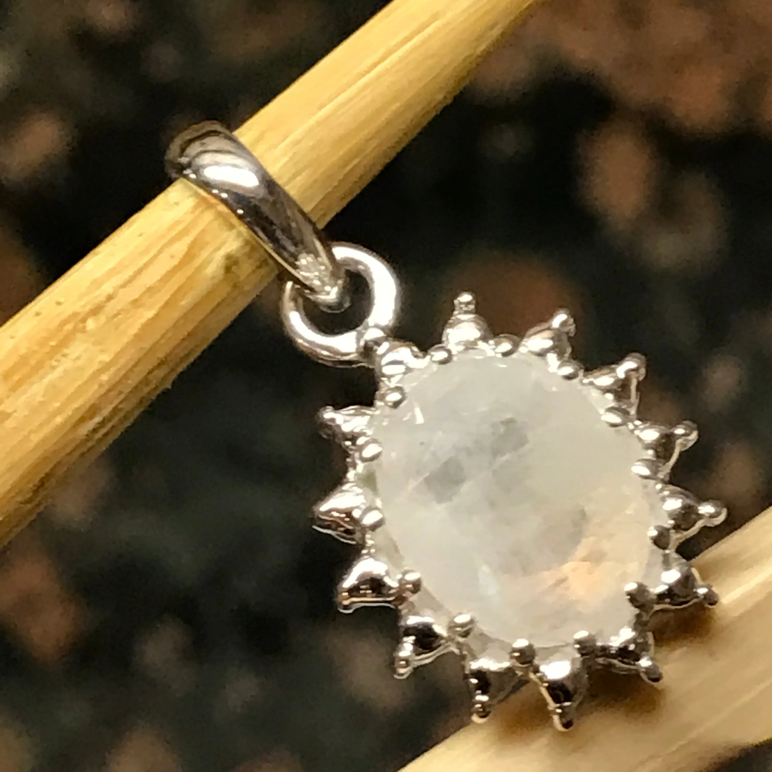 Natural Rainbow Moonstone 925 Solid Sterling Silver Pendant 20mm