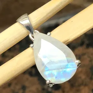 Natural Rainbow Moonstone 925 Solid Sterling Silver Pendant 30mm