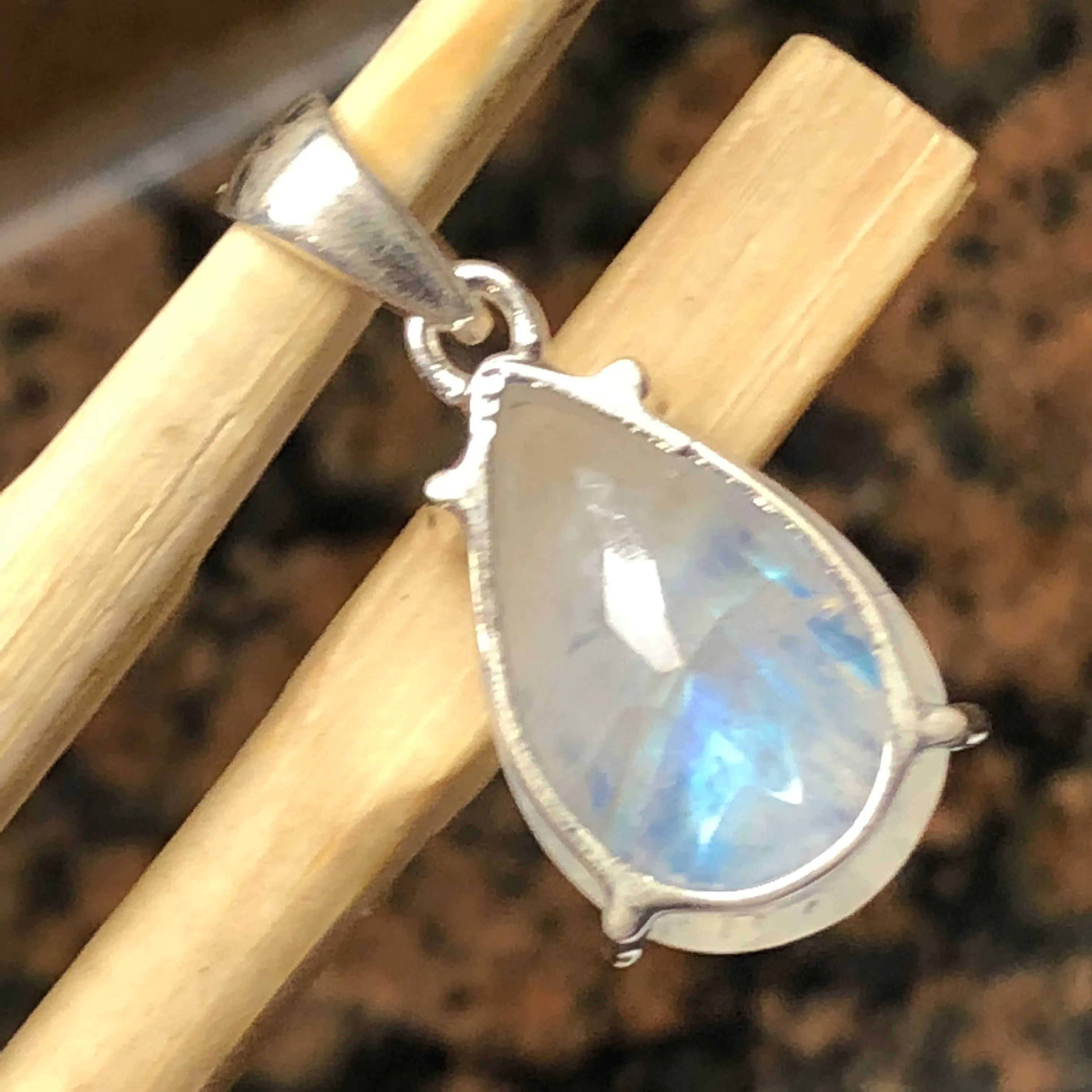 Natural Rainbow Moonstone 925 Solid Sterling Silver Pendant 30mm