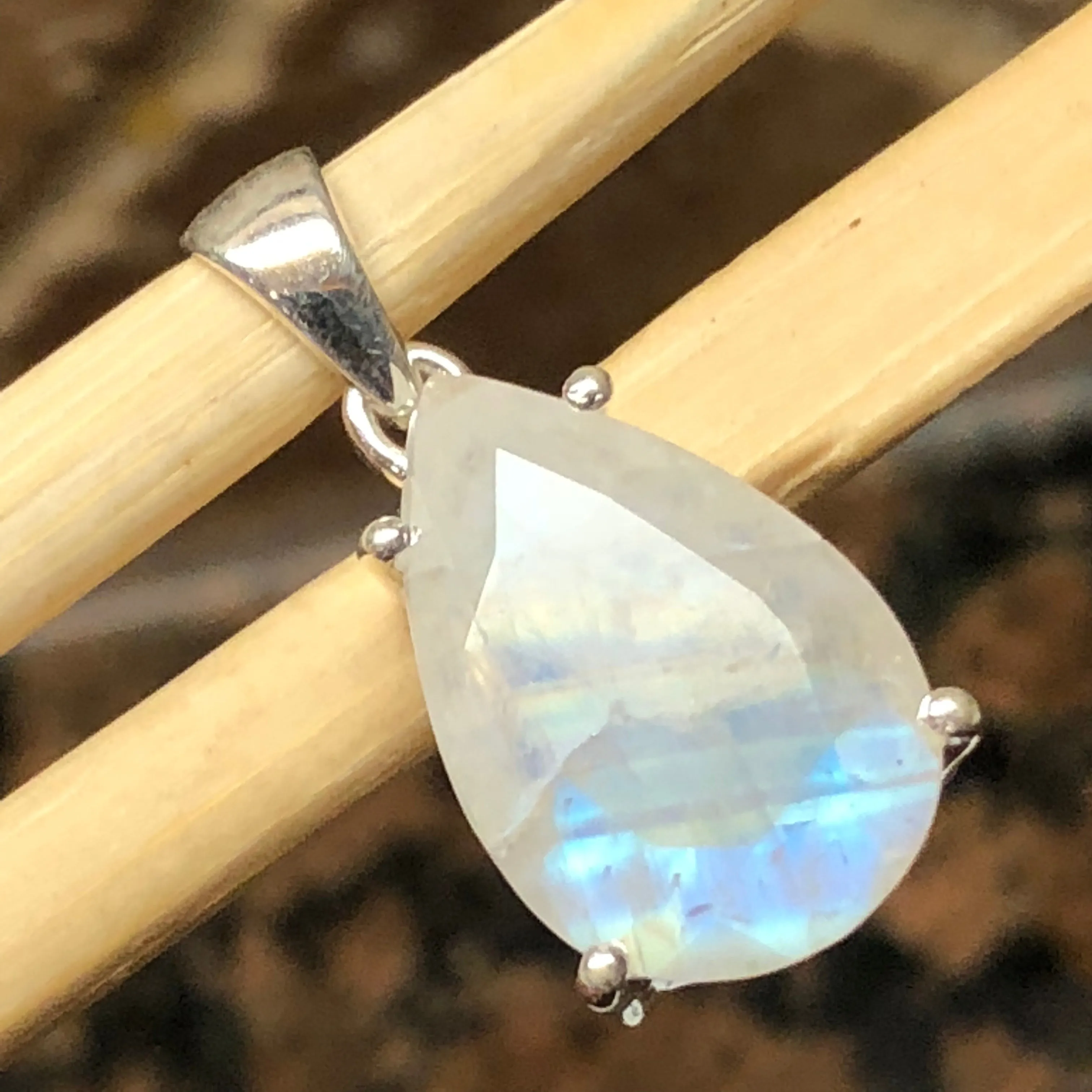 Natural Rainbow Moonstone 925 Solid Sterling Silver Pendant 30mm