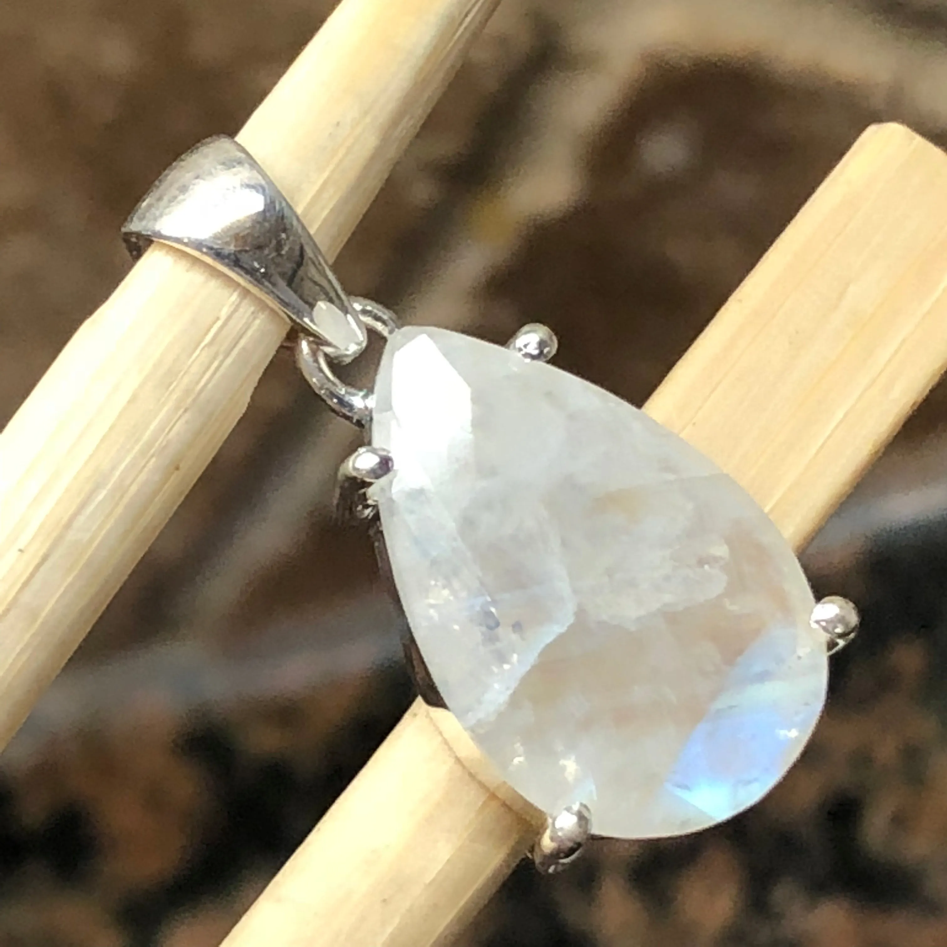 Natural Rainbow Moonstone 925 Solid Sterling Silver Pendant 30mm