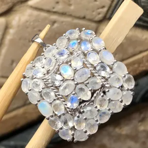 Natural Rainbow Moonstone 925 Solid Sterling Silver Pendant 40mm