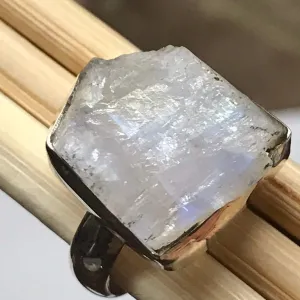 Natural Rainbow Moonstone 925 Solid Sterling Silver Ring Size 6.5