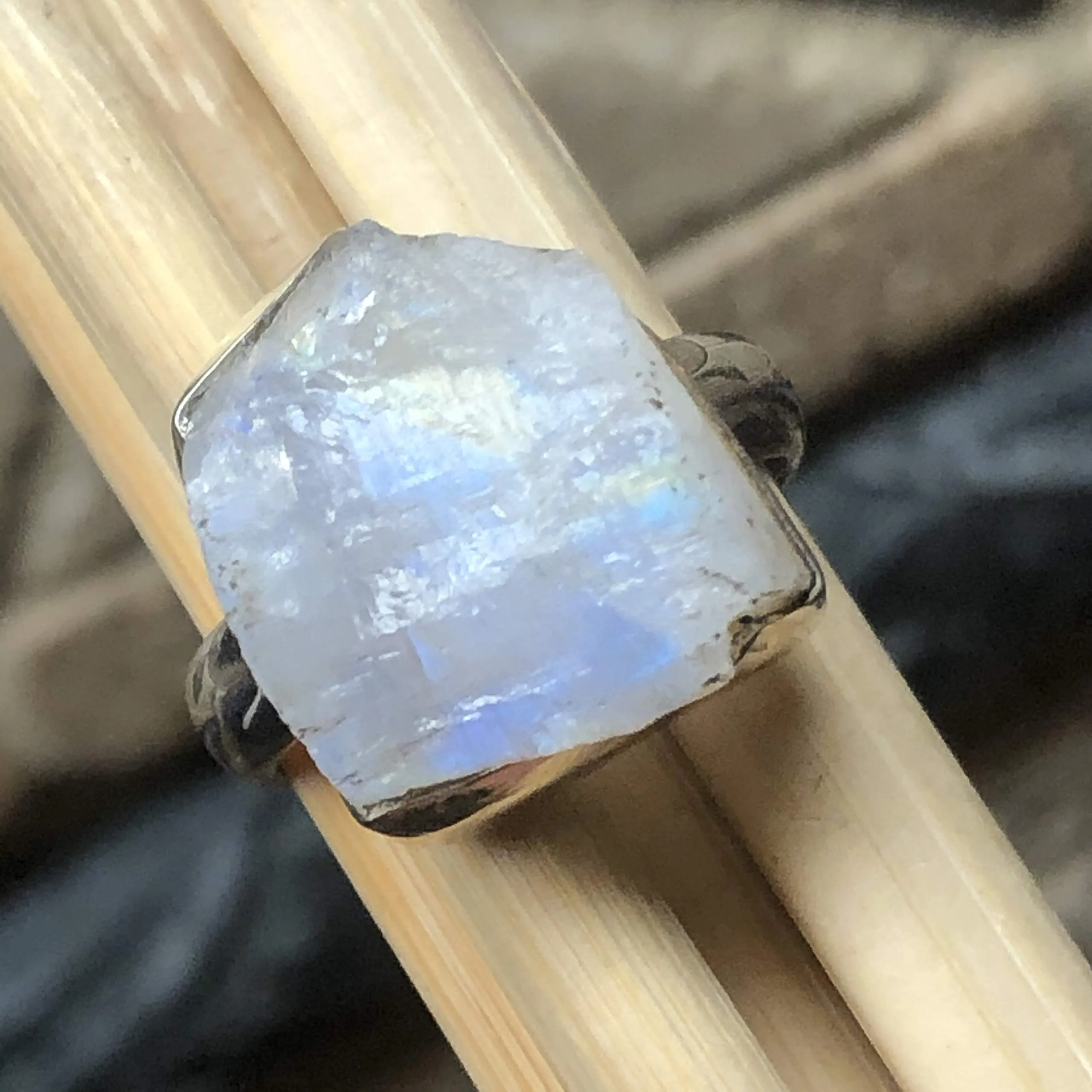 Natural Rainbow Moonstone 925 Solid Sterling Silver Ring Size 6.5