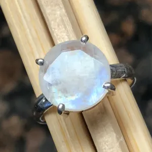 Natural Rainbow Moonstone 925 Solid Sterling Silver Ring Size 7, 7.5, 8