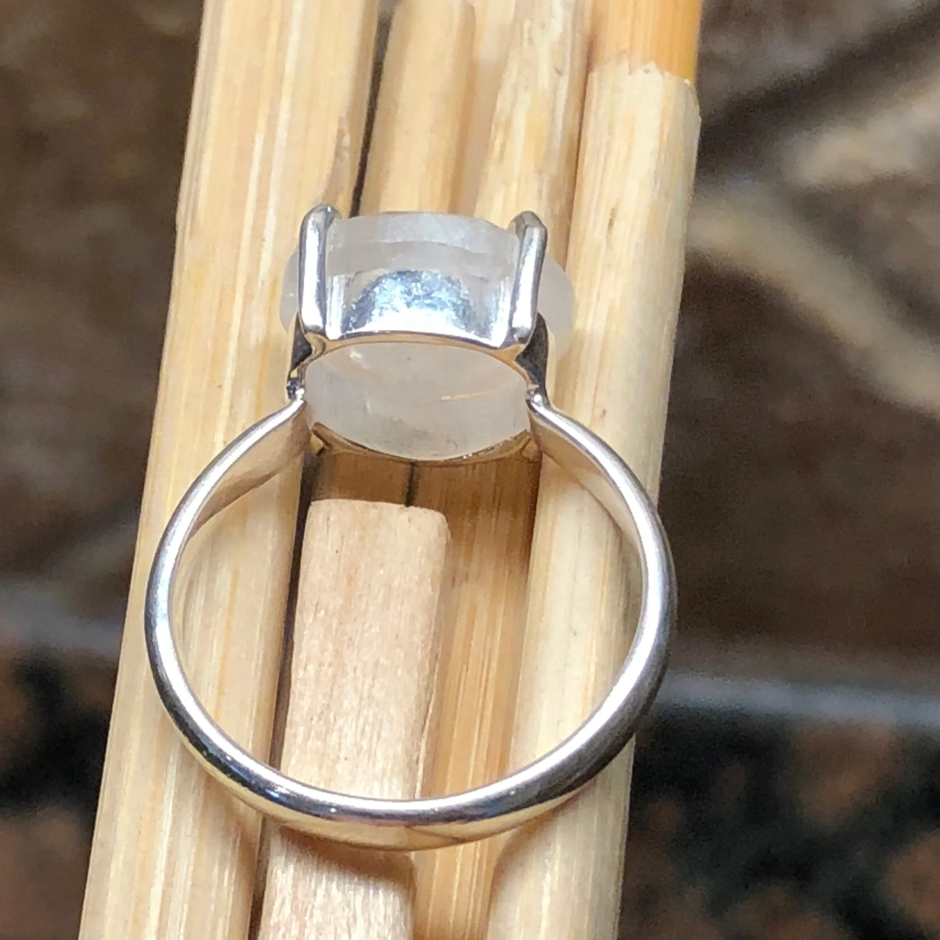 Natural Rainbow Moonstone 925 Solid Sterling Silver Ring Size 7, 7.5, 8