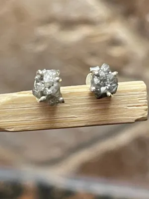 Natural Raw Diamond 925 Solid Sterling Silver Earrings 7mm