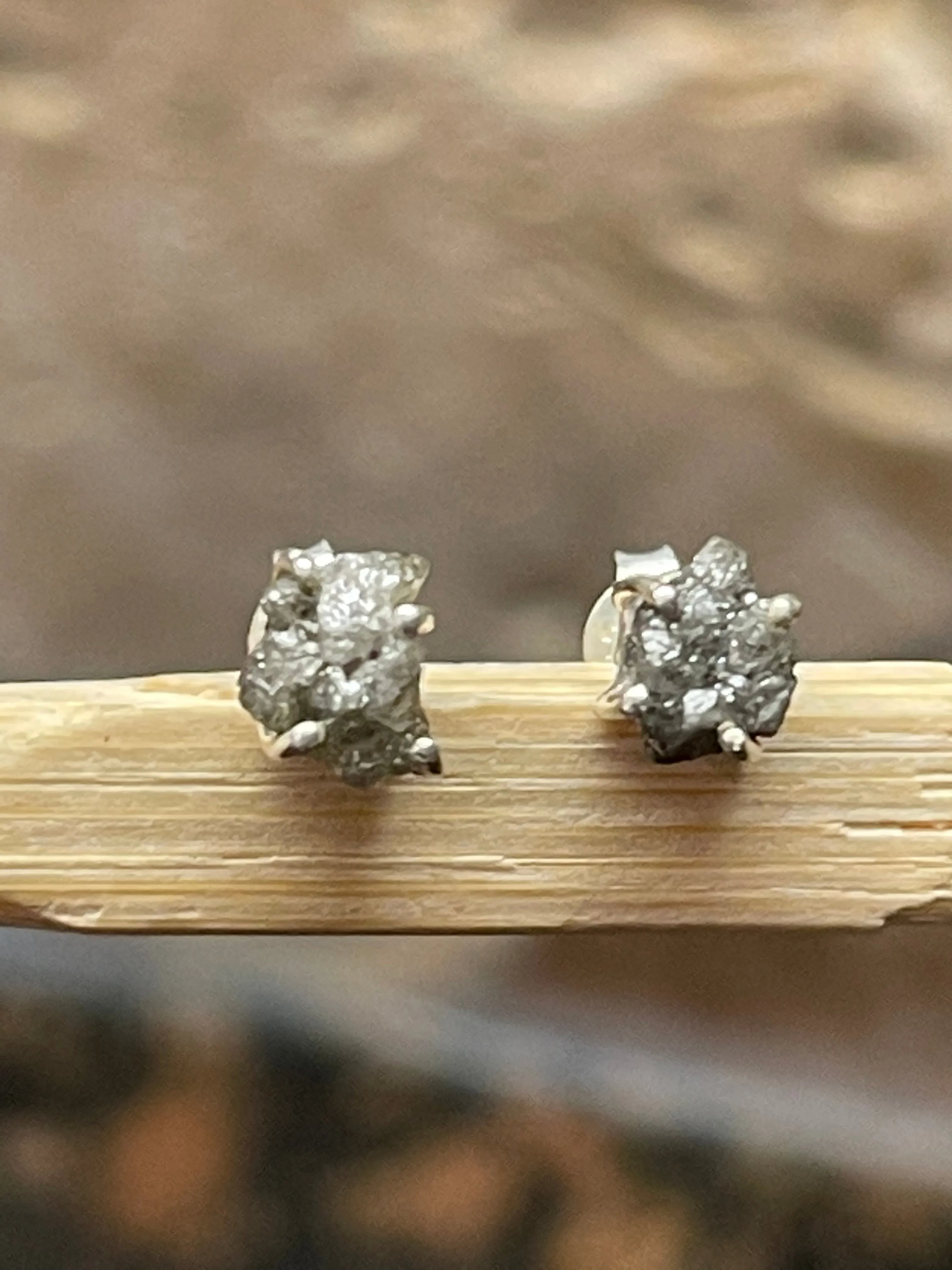 Natural Raw Diamond 925 Solid Sterling Silver Earrings 7mm