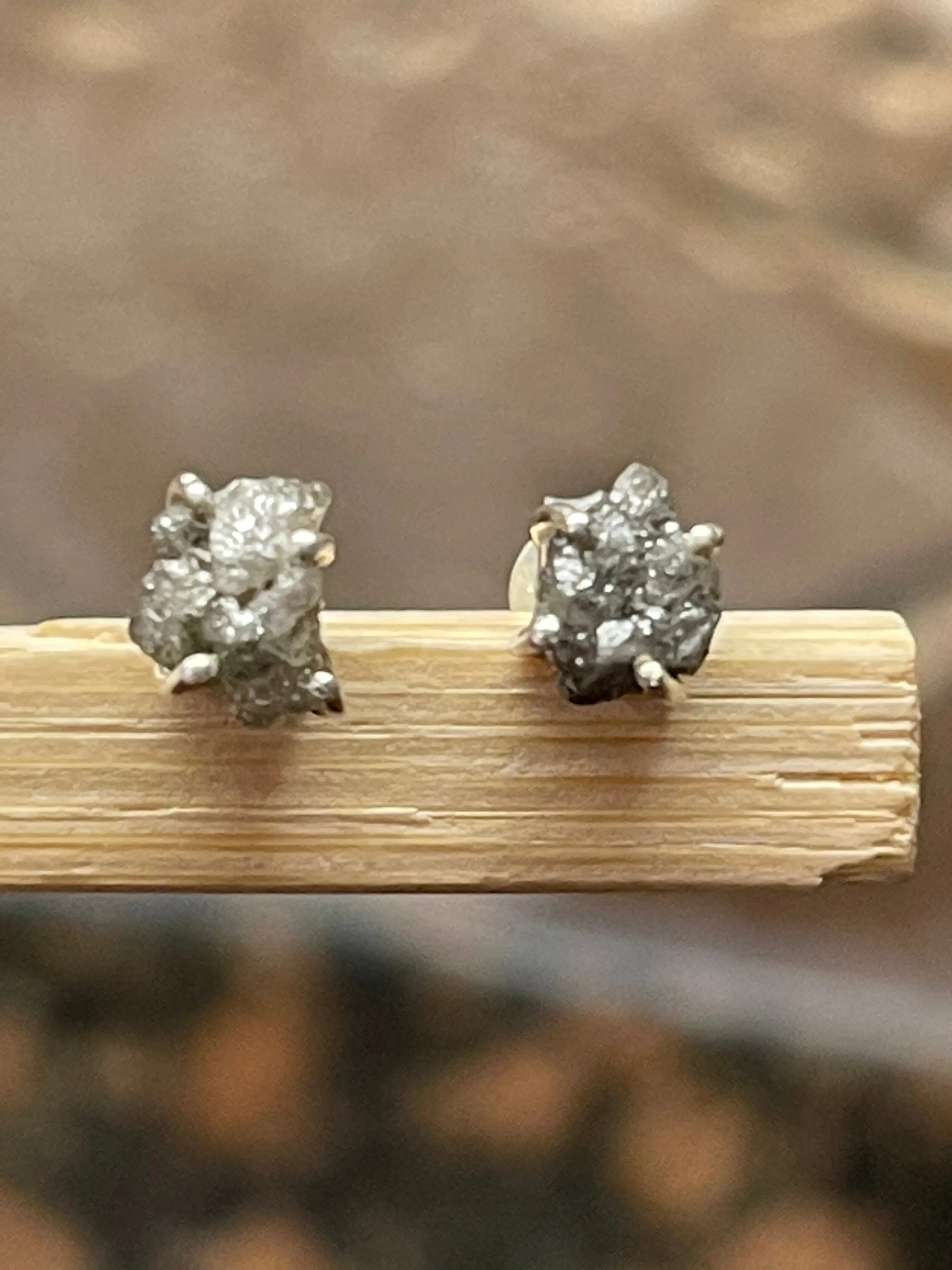 Natural Raw Diamond 925 Solid Sterling Silver Earrings 7mm