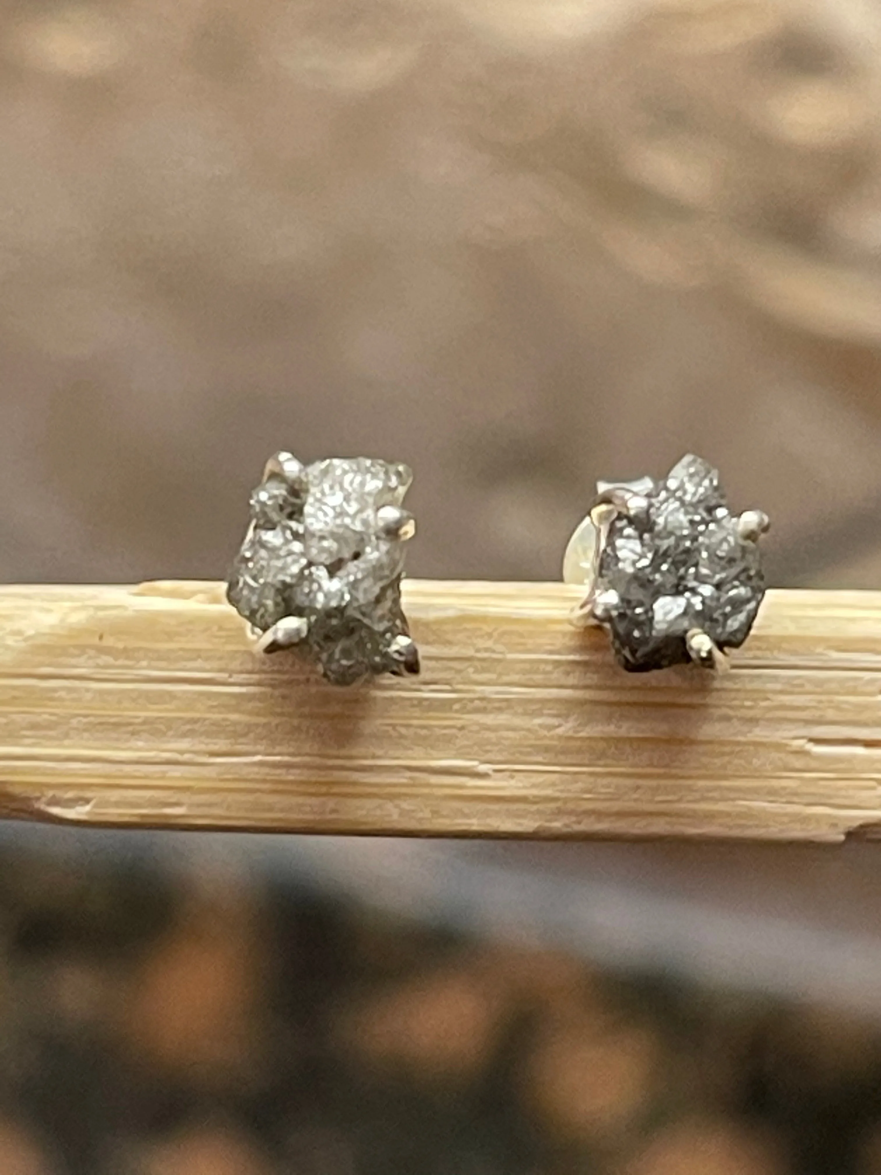 Natural Raw Diamond 925 Solid Sterling Silver Earrings 7mm