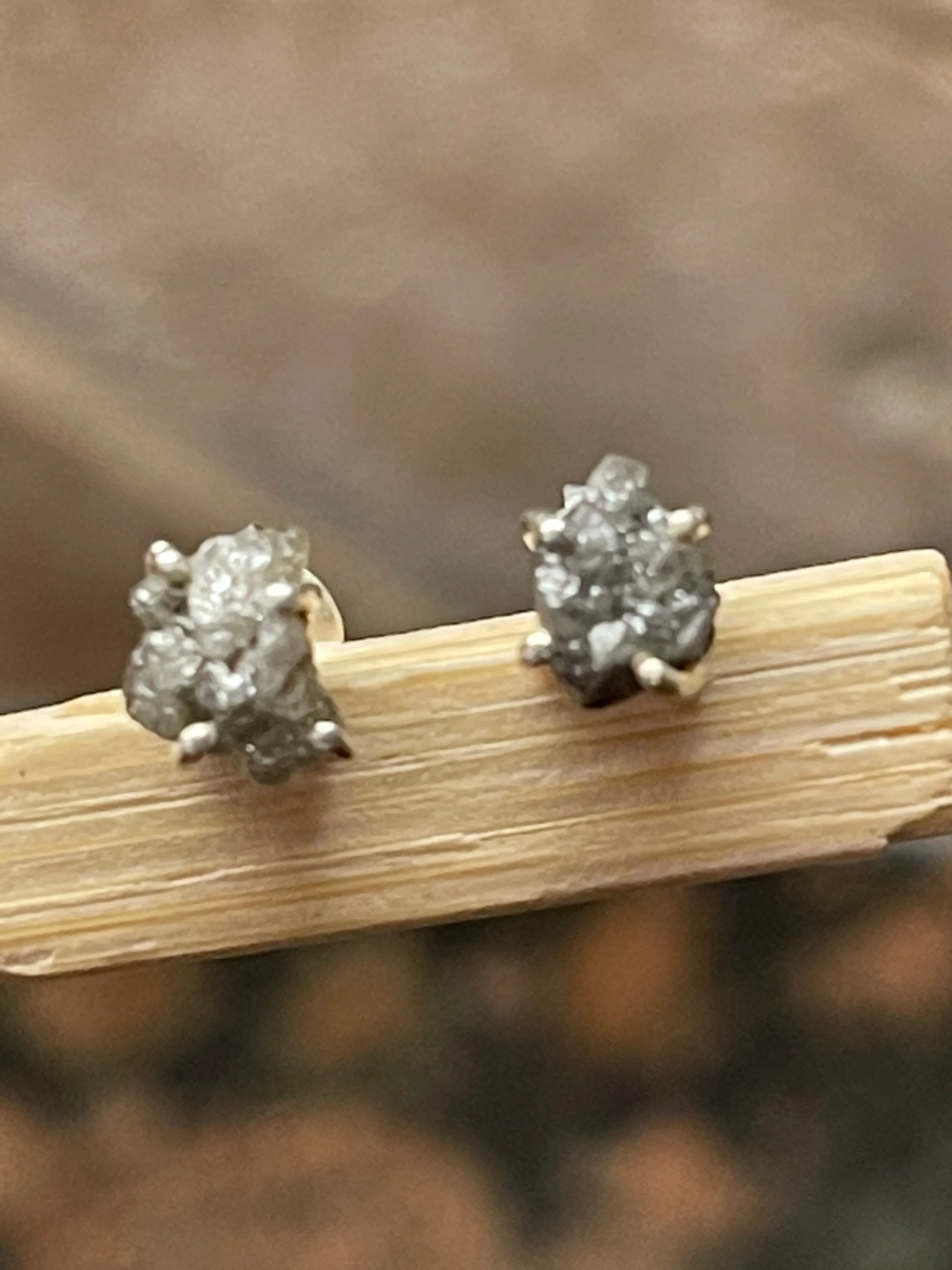 Natural Raw Diamond 925 Solid Sterling Silver Earrings 7mm