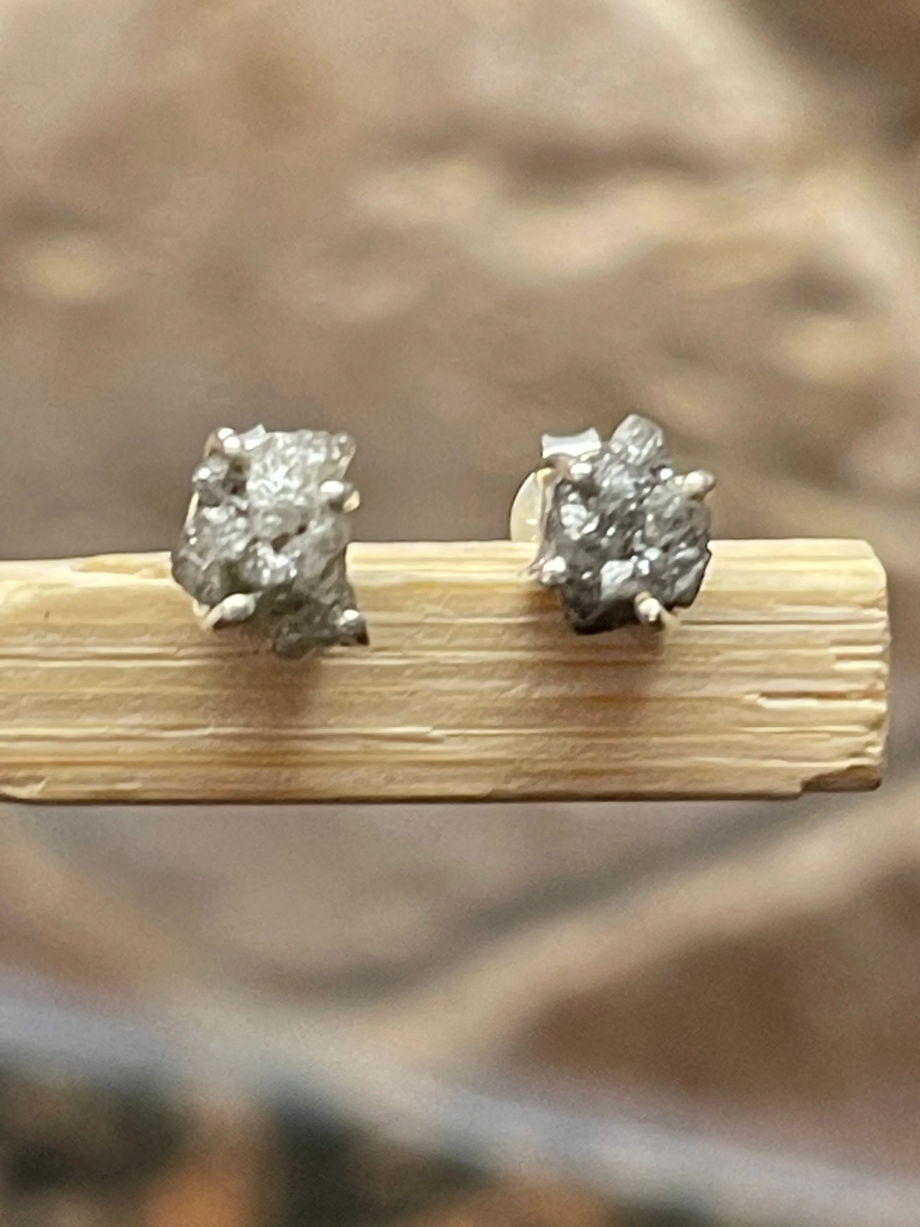 Natural Raw Diamond 925 Solid Sterling Silver Earrings 7mm