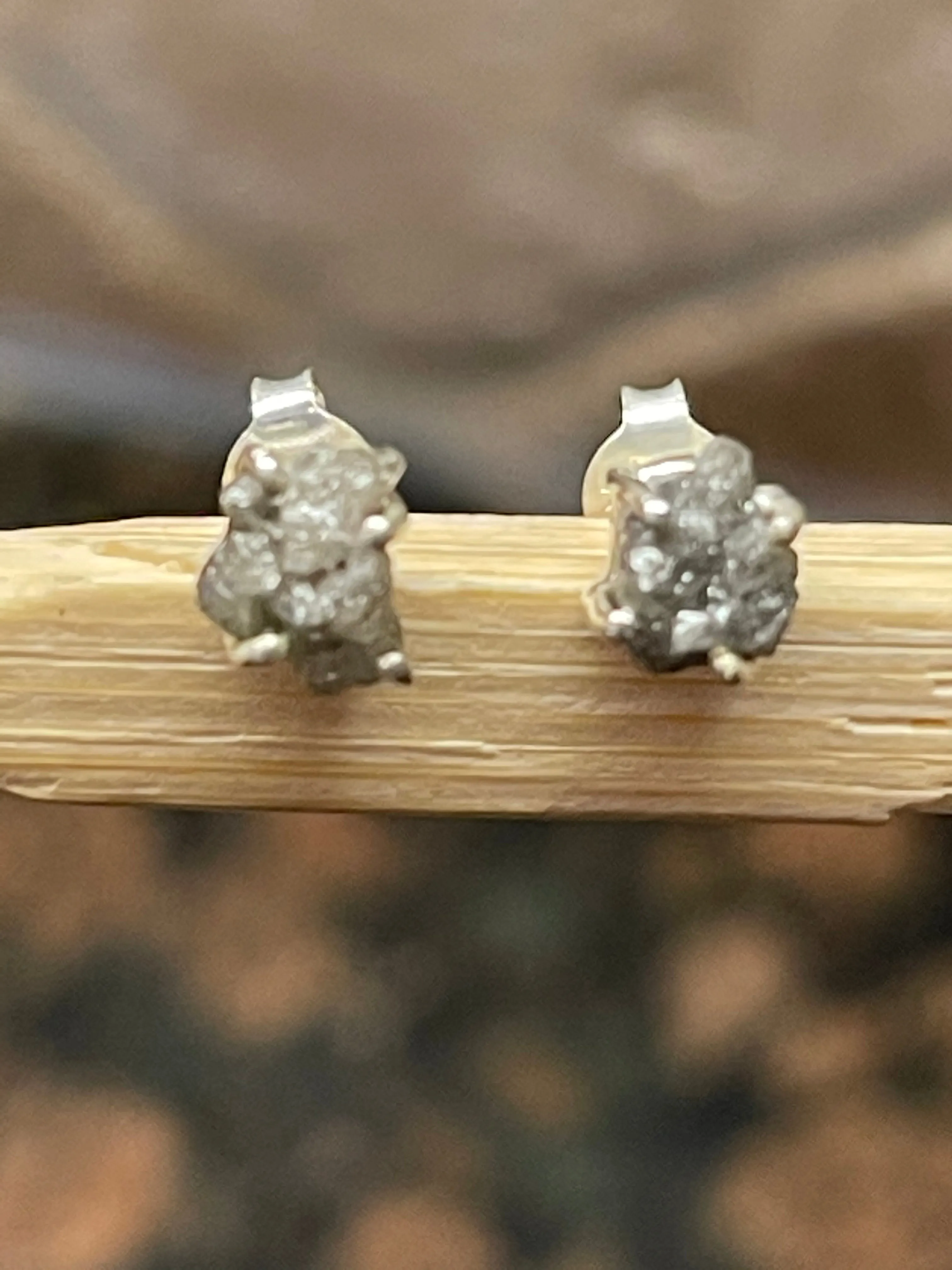 Natural Raw Diamond 925 Solid Sterling Silver Earrings 7mm
