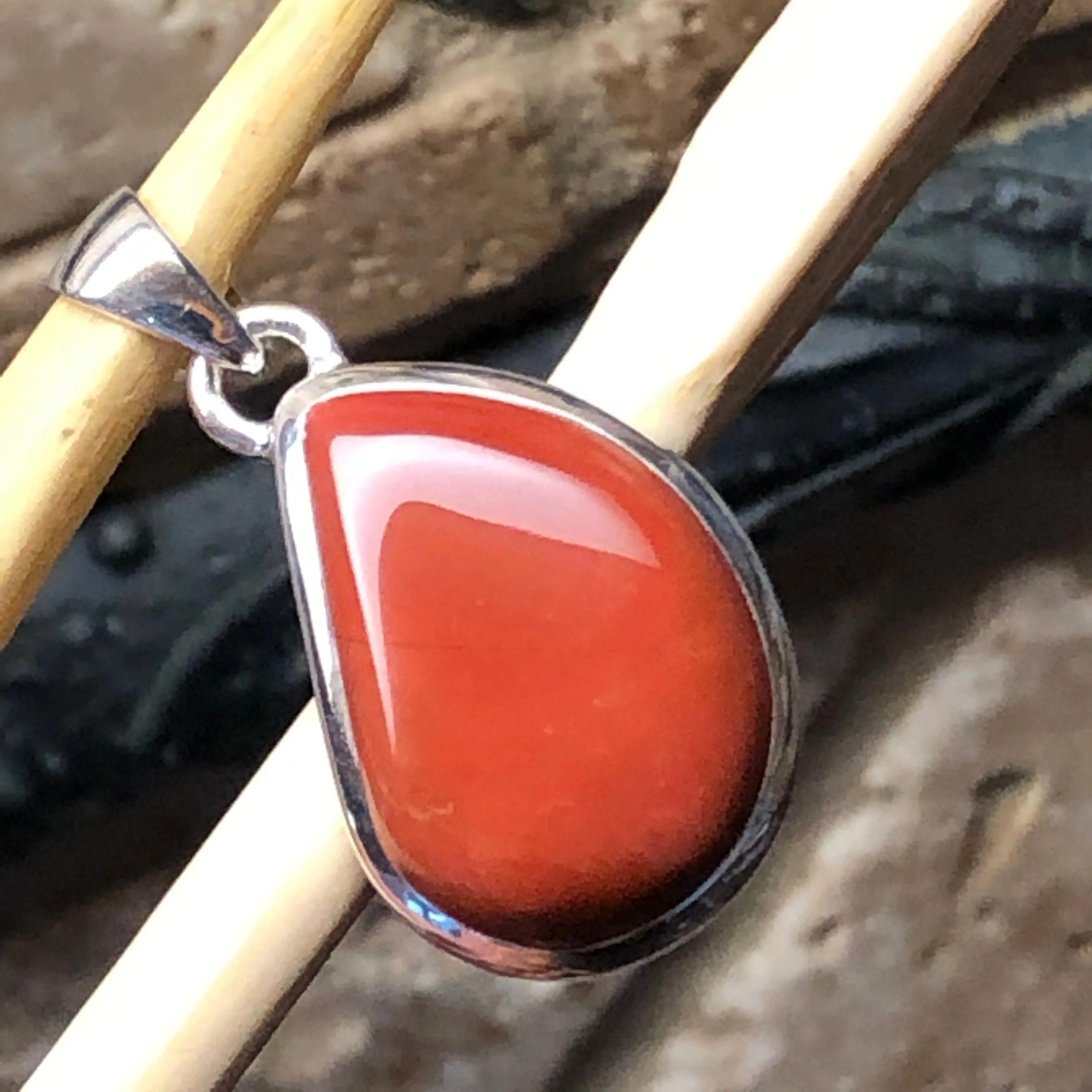 Natural Red Jasper 925 Solid Sterling Silver Pendant 30mm