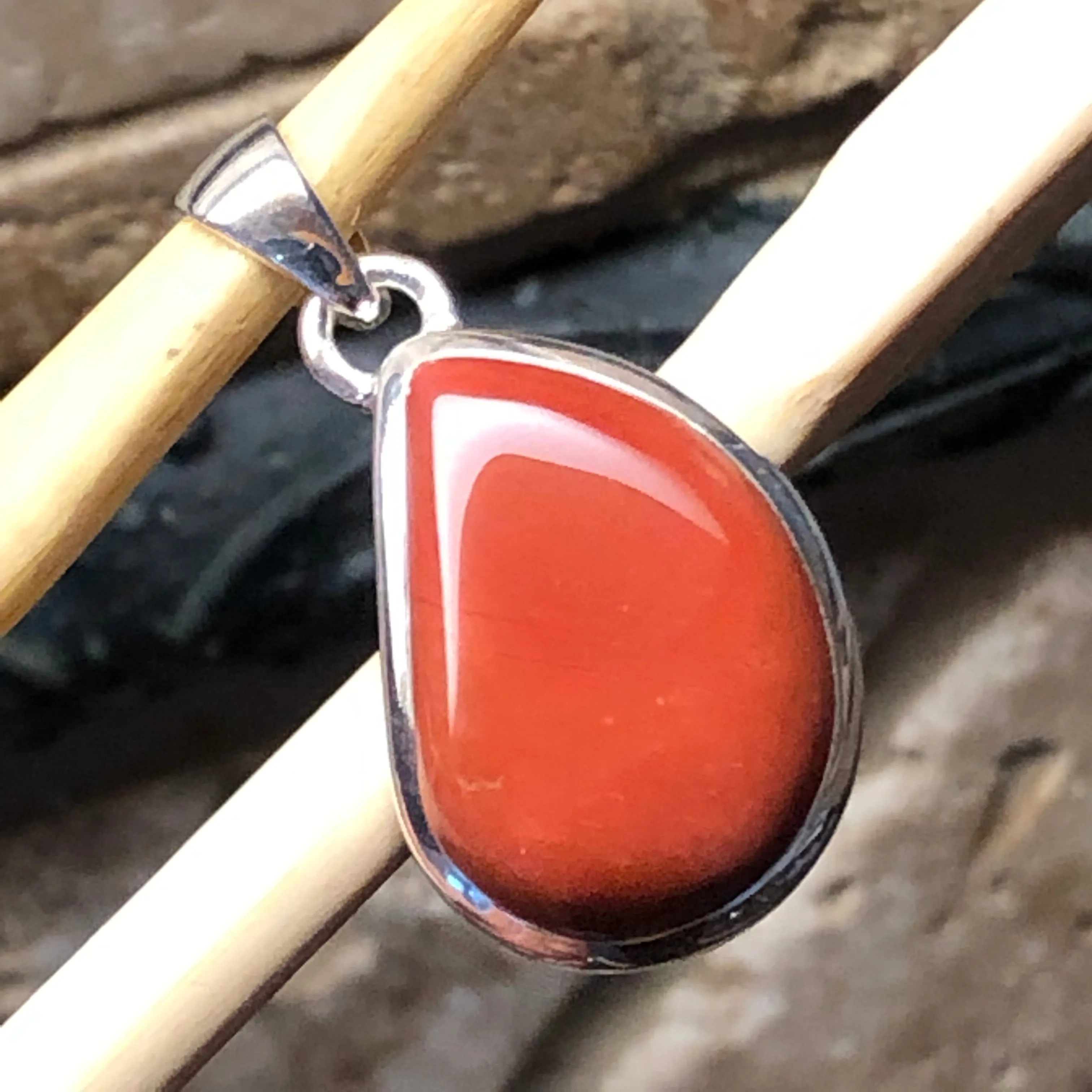 Natural Red Jasper 925 Solid Sterling Silver Pendant 30mm