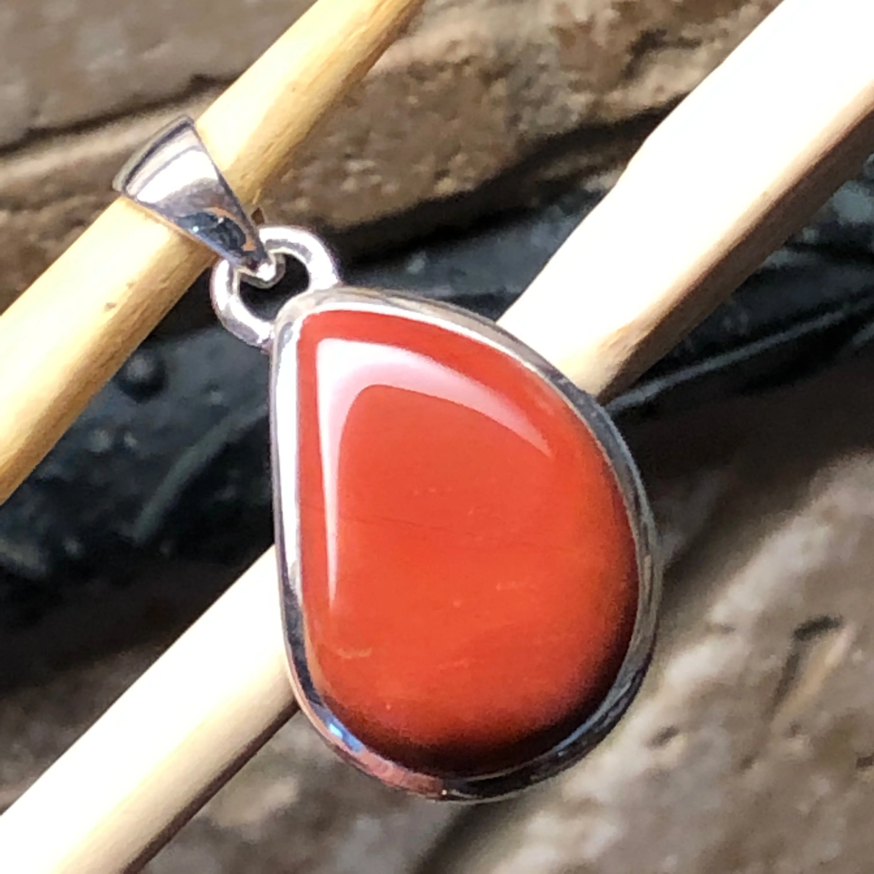 Natural Red Jasper 925 Solid Sterling Silver Pendant 30mm