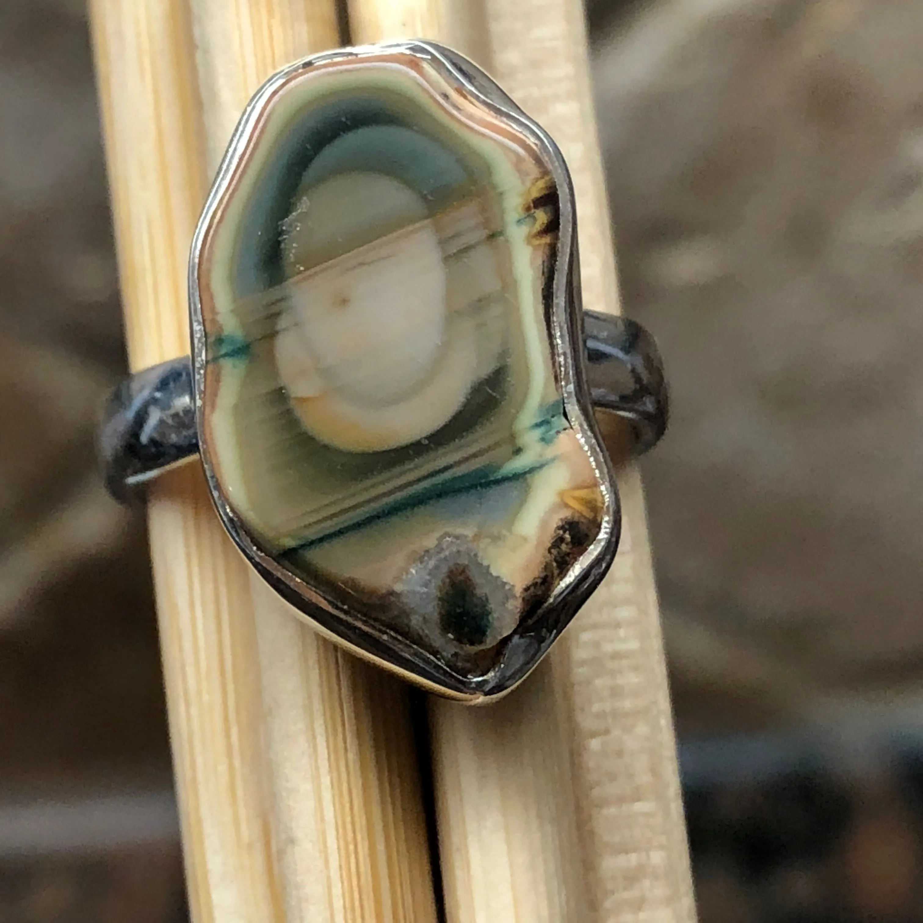 Natural Royal Imperial Jasper Jade Green Color 925 Sterling Silver Ring Size 7.5