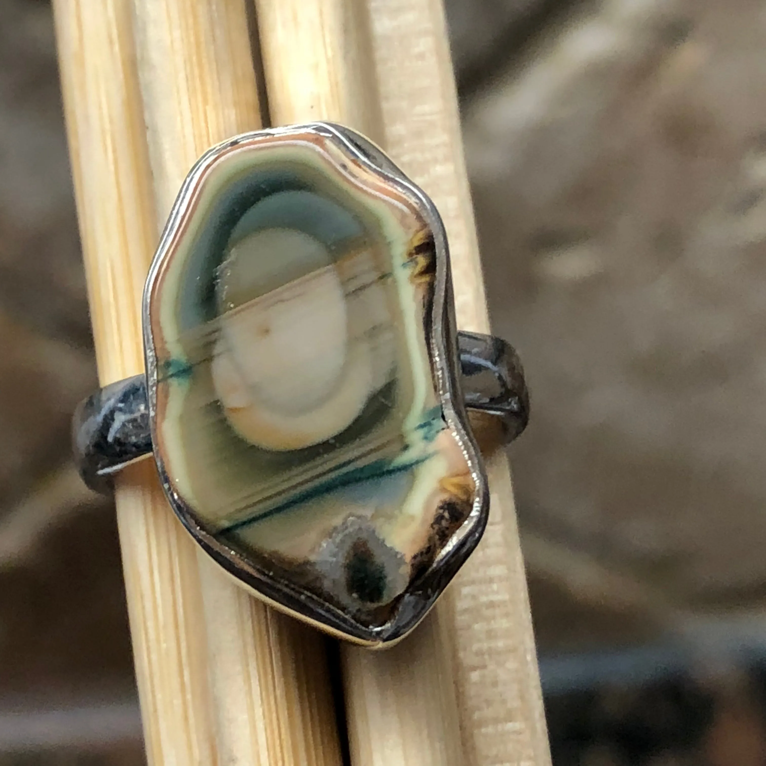 Natural Royal Imperial Jasper Jade Green Color 925 Sterling Silver Ring Size 7.5