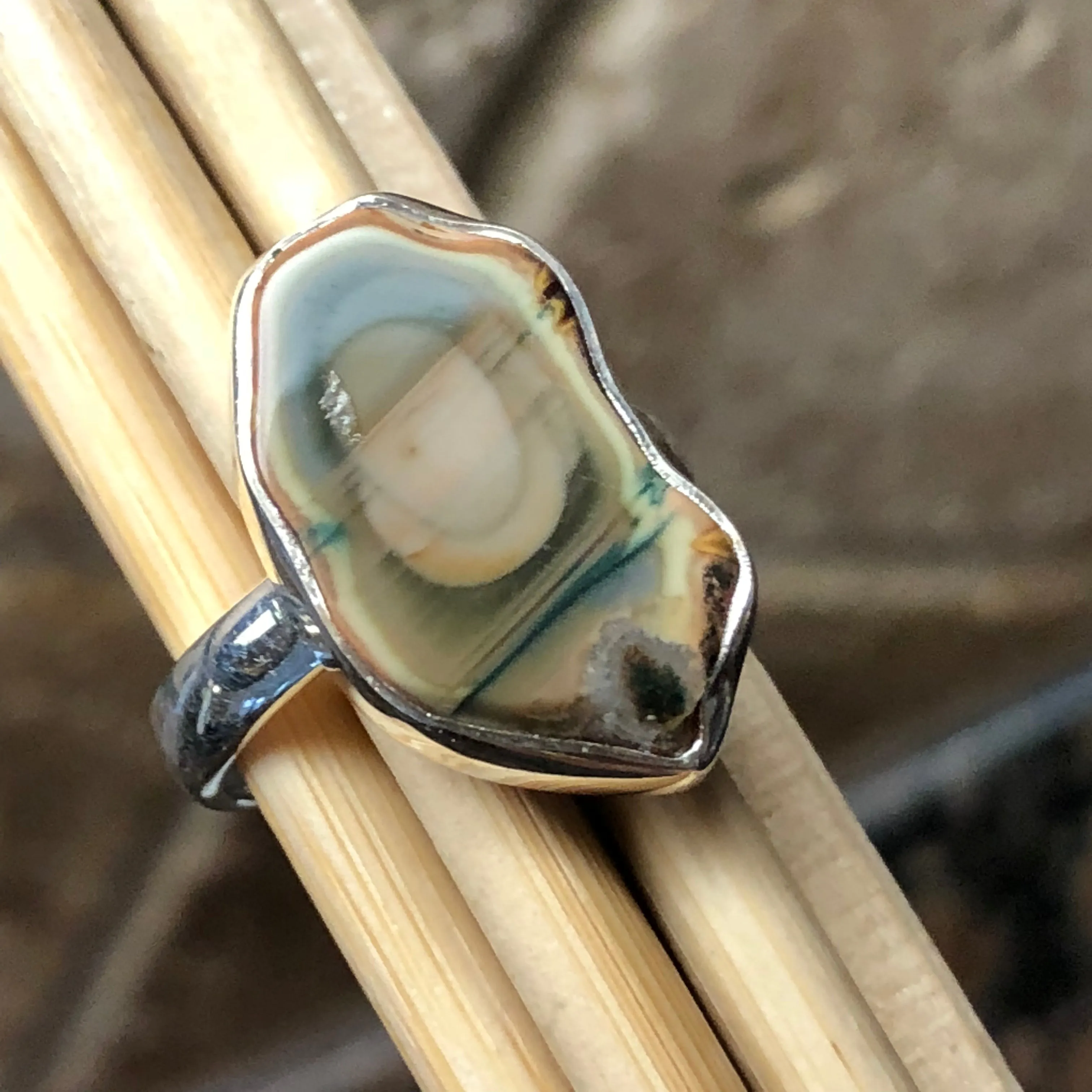 Natural Royal Imperial Jasper Jade Green Color 925 Sterling Silver Ring Size 7.5