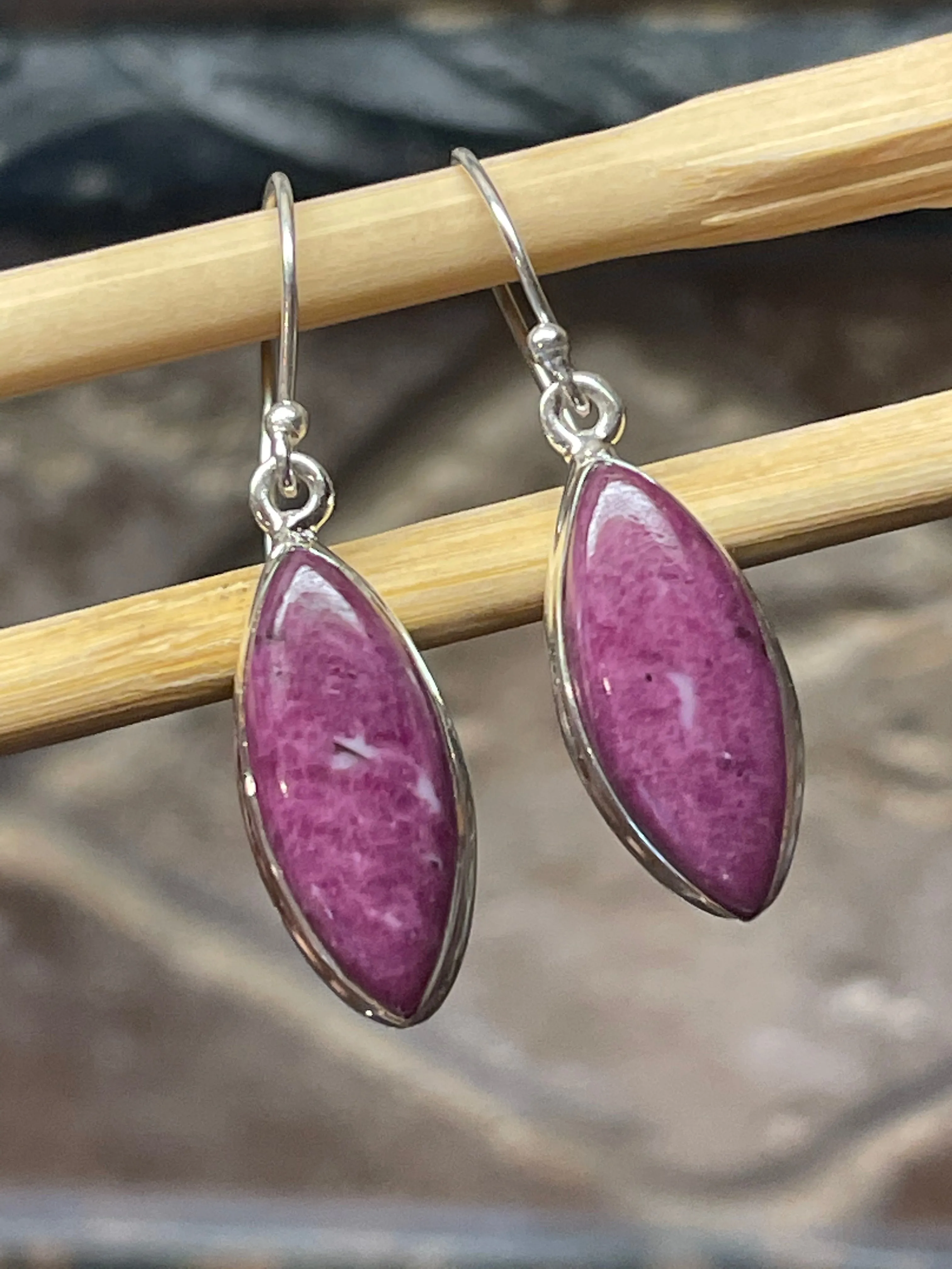 Natural Ruby 925 Solid Sterling Silver Earrings 40mm
