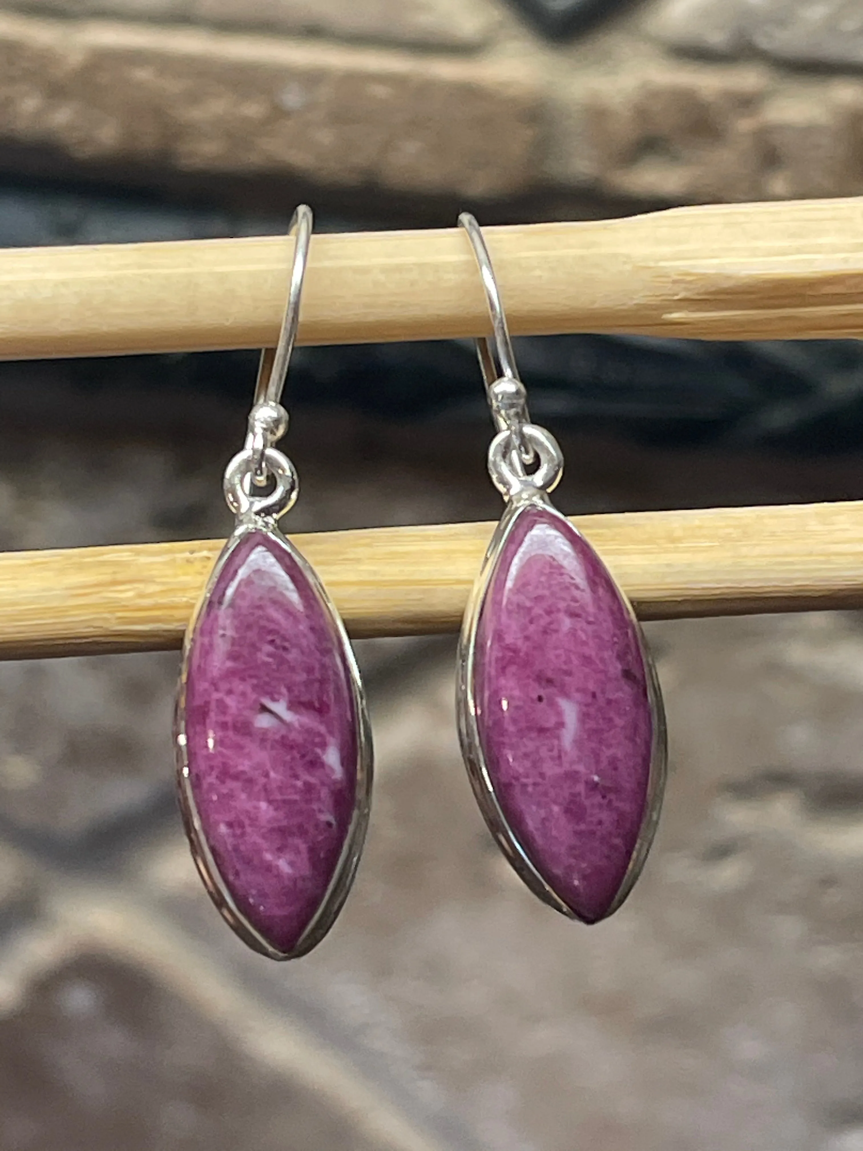 Natural Ruby 925 Solid Sterling Silver Earrings 40mm