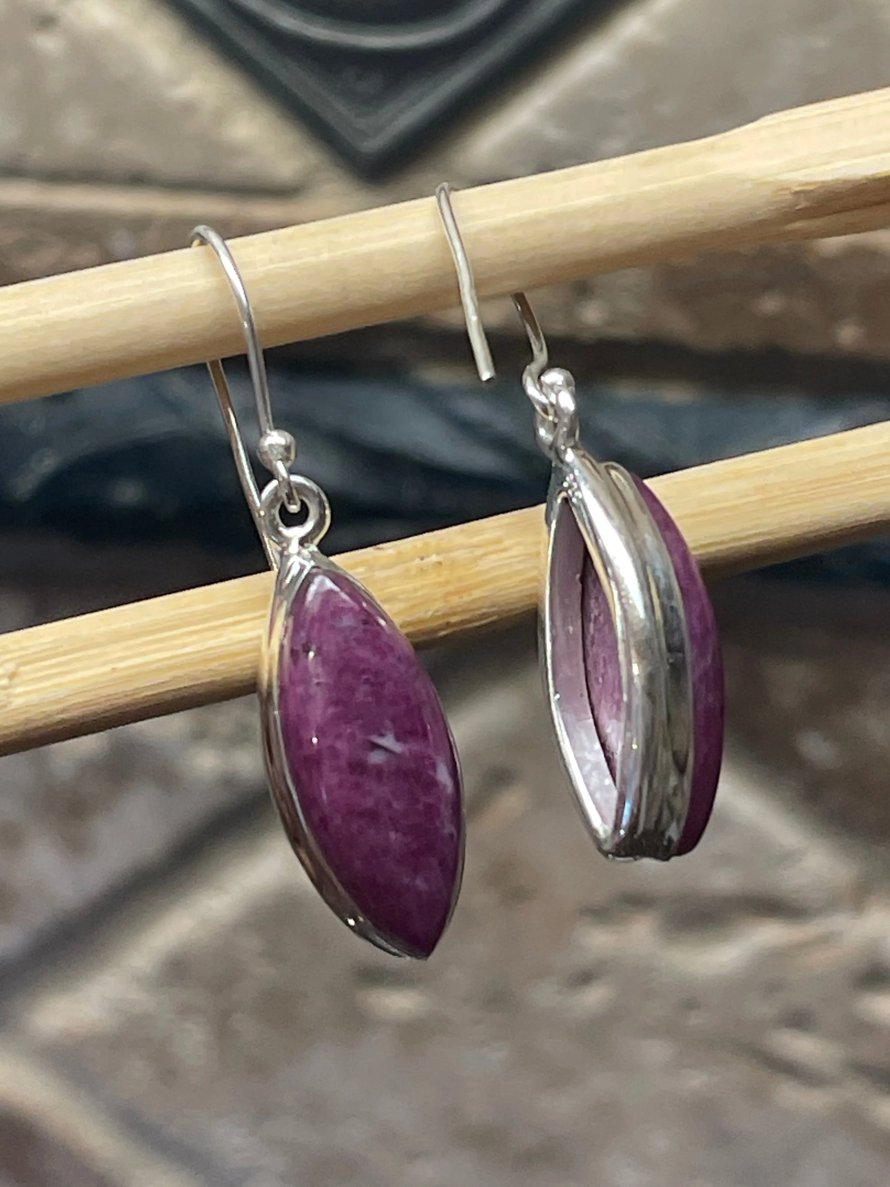 Natural Ruby 925 Solid Sterling Silver Earrings 40mm